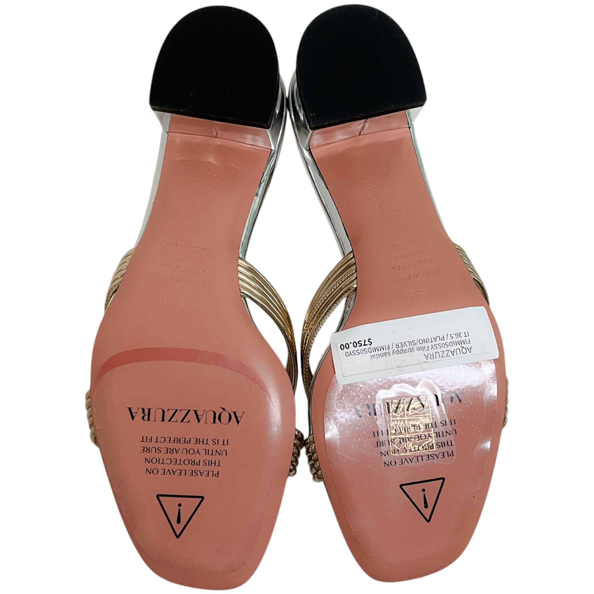 Aquazzura Silver & Gold Metallic Film Sandals for Women - Elegant Gladiator Flat Sandals for Summer, Beach, and Party Wear