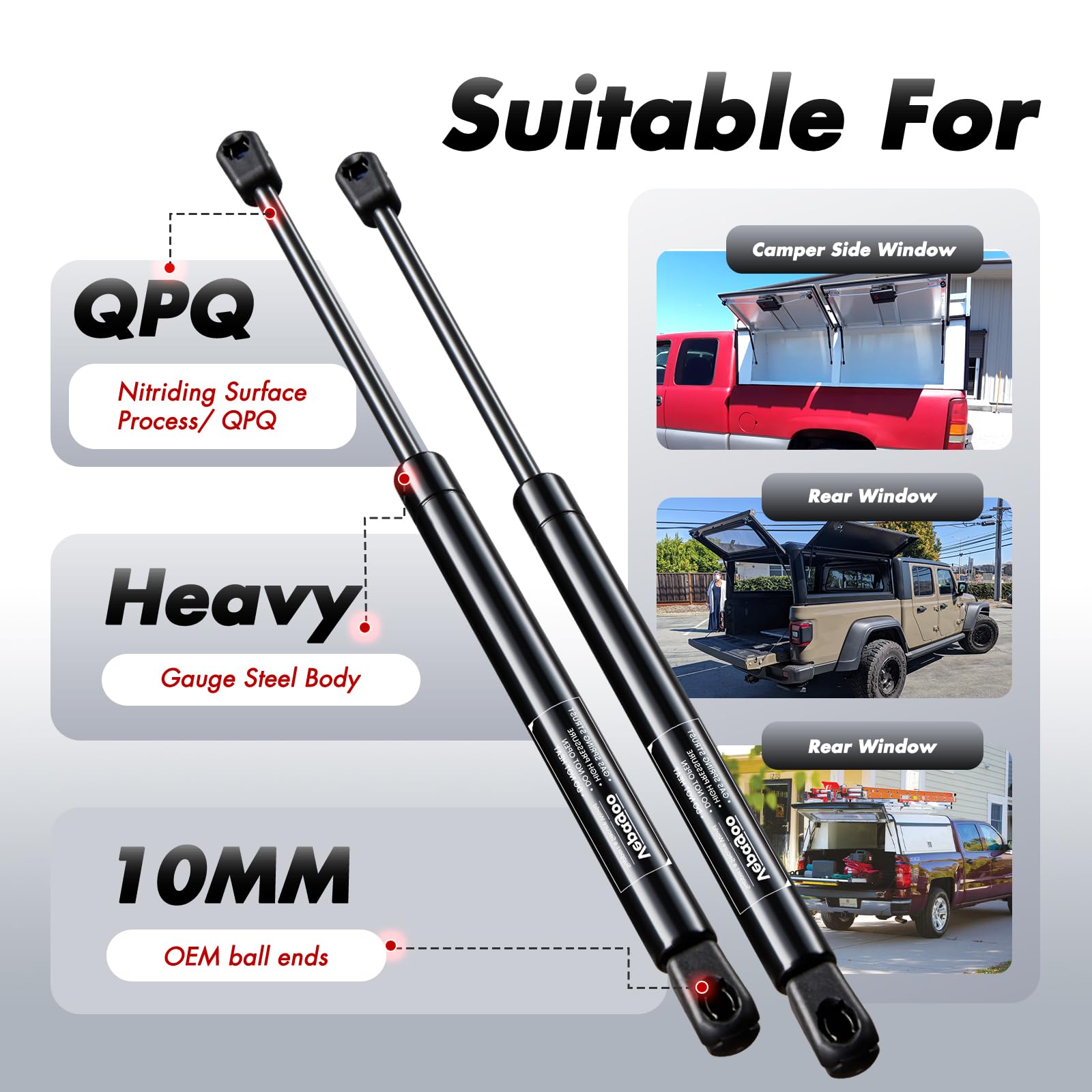 13 Inch 30Lb/133N Gas Shock Strut for Snugtop ATC Camper Shell Topper Rear Window - Heavy Duty Lift Support for Truck Toolbox Cap Canopy (Pack of 2) - Perfect for Smooth Rear Window Operation on Pickup Truck Campers & Canopies