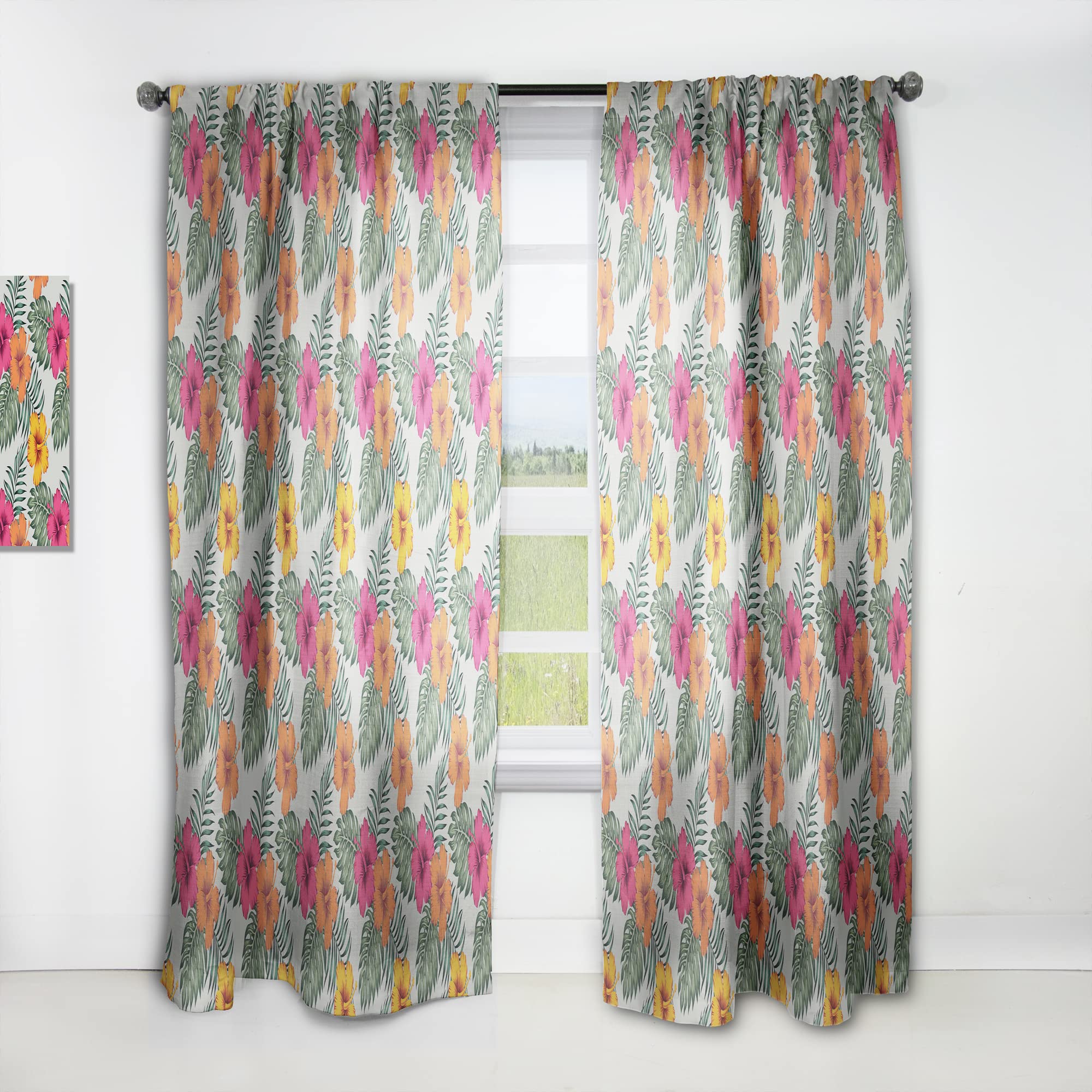 DesignQ Retro Tropical Leaves III Thermal Insulated Curtains - Single Panel 52x63 Inches - Blackout Drapes for Bedroom & Living Room - Perfect for Home Decor, Privacy & Sun Protection