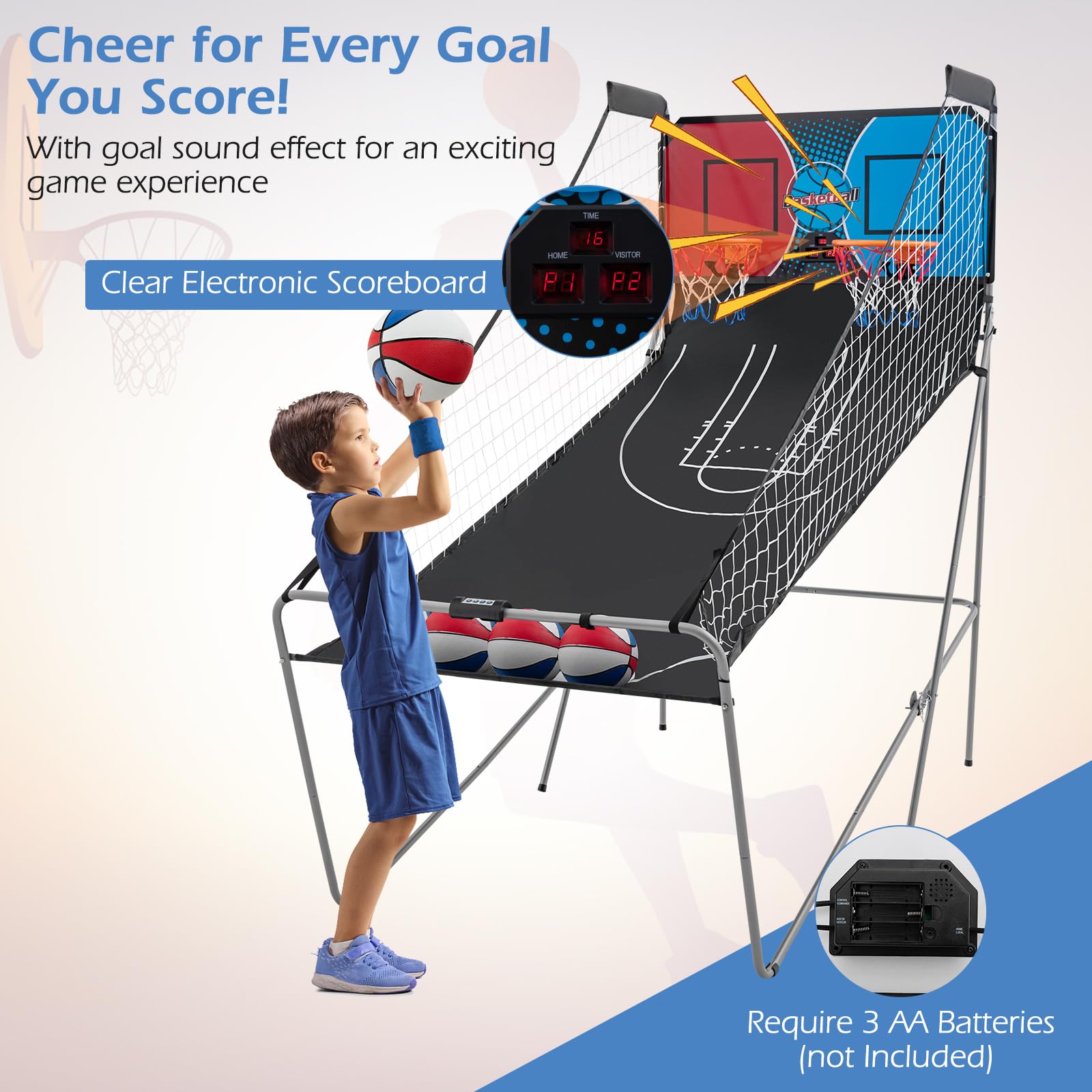 Foldable Dual Shot Basketball Arcade Game with LCD Scoreboard - Indoor/Outdoor Fun for Kids & Adults