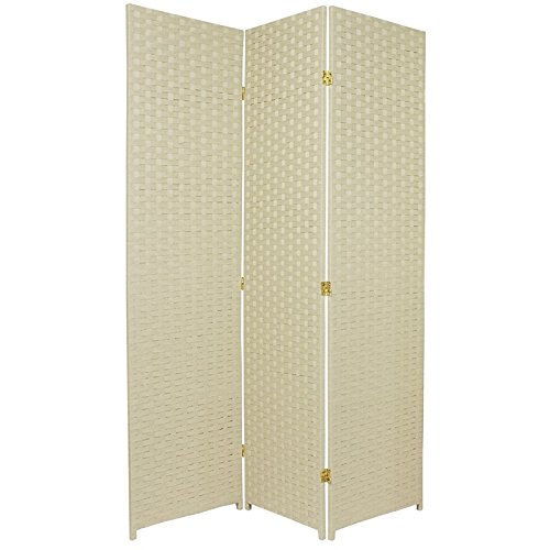 6 ft. Tall Handwoven Natural Fiber Room Divider Screen - 3 Panel Cream Folding Privacy Partition for Home & Office Decor | Living Room, Bedroom, Yoga Studio, Spa