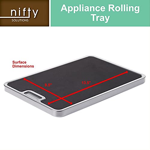 Silver Nifty Medium Appliance Rolling Tray - Kitchen Counter Organizer with Non-Slip Pad & Integrated Wheels for Coffee Maker, Blender, Toaster, Stand Mixer - Perfect for Small Spaces & Easy Appliance Mobility in Home Kitchen