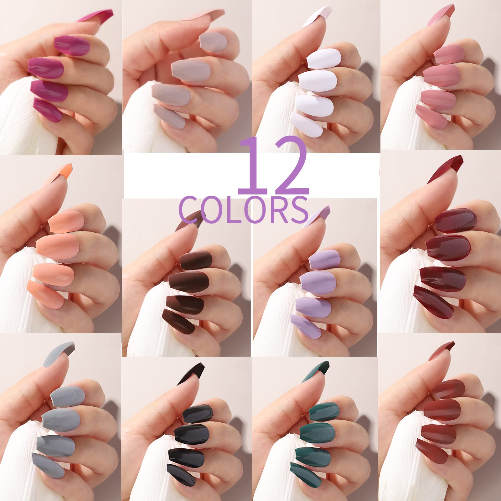 FANDAMEI 288PCS Medium Length Press on Nails Kit - 12 Sets Short Fake Nails, Ballerina & Coffin Shape False Nails with Glossy Solid Colors - DIY Nail Art Kit for Women & Girls (Includes 10g Nail Glue) - Perfect for Parties, Weddings, Date Nights & Everyday Wear