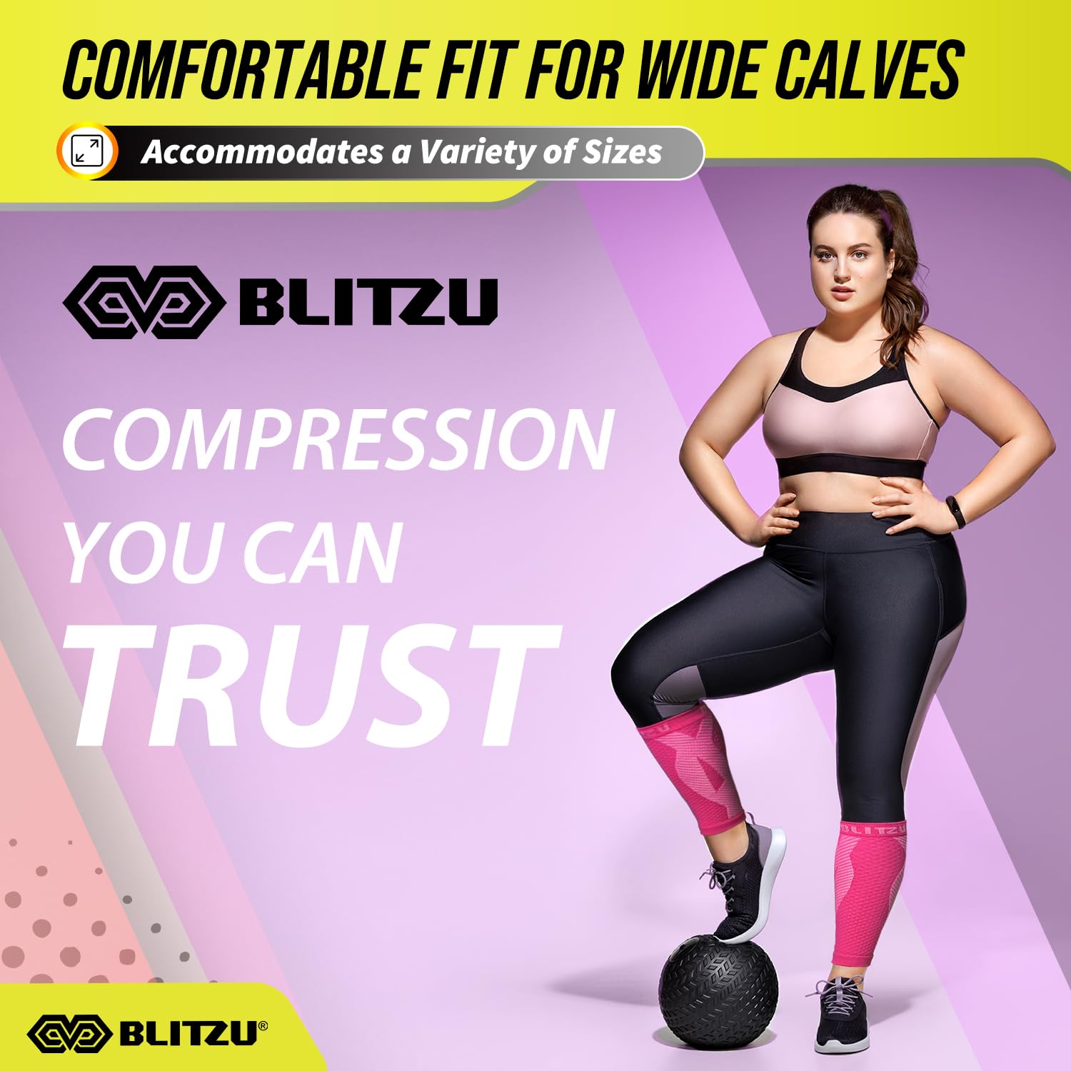 BLITZU Calf Compression Sleeve for Men & Women - Footless Compression Socks for Running, Shin Splints Pain Relief & Leg Support - Ideal for Runners, Athletes & Workout Recovery