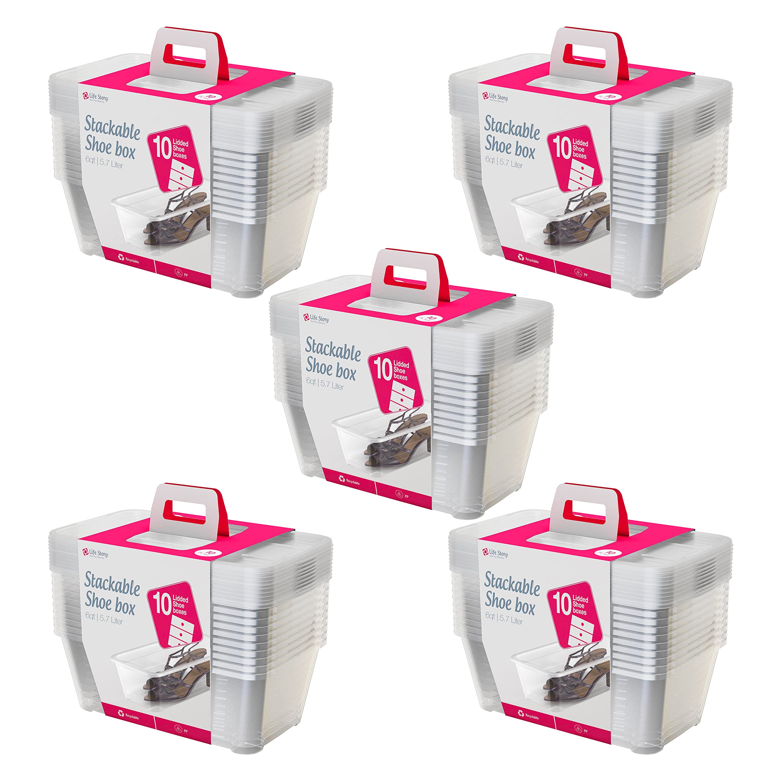 50-Pack Clear 6-Liter Plastic Storage Boxes with Lids - Stackable Shoe, Accessory & Closet Organizer for Home, Office & Travel Use