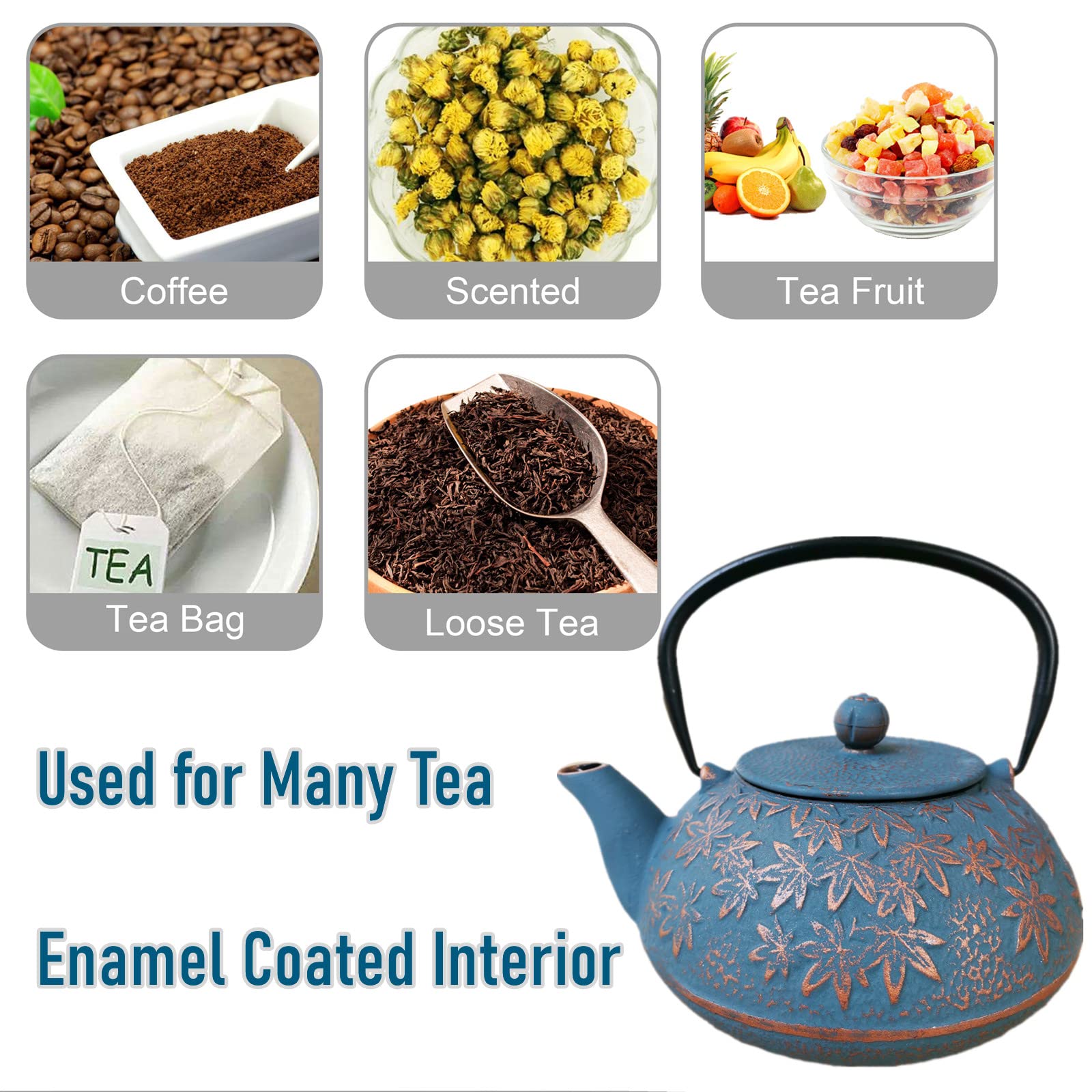 Premium 40 oz Japanese Cast Iron Teapot Set with Stainless Steel Infuser & Trivet - Traditional Asian Loose Leaf Tea Kettle with 2 Matching Cups (Blue) - Perfect for Home Tea Ceremonies, Gift Giving & Relaxing Afternoons