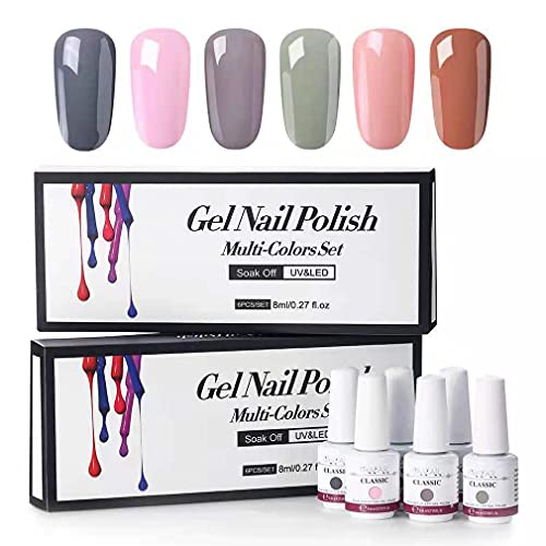 6 Colors Gel Nail Polish Set - Nude Gray Pink Soak Off LED Lamp Manicure Kit for DIY Salon & Home Nail Art | Perfect Gift for Women, Gel Polish for Professional & Beginner Nail Designs