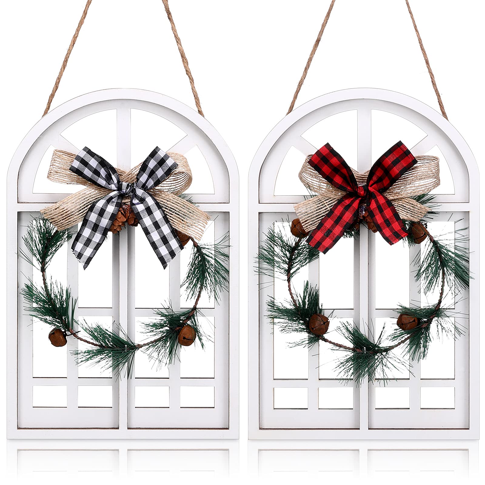 Maitys 2-Piece Rustic Wooden Christmas Hanging Decorations - Holiday Wall Plaque Signs for Window, Door & Home Decor - Perfect for Christmas, Birthday, Wedding & Party Decorations