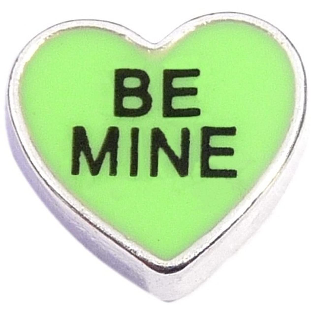 Be Mine Green Candy Heart Floating Locket Charm Necklace - Valentine's Day Gift for Her, Sweetheart Jewelry for Girlfriend, Wife - Perfect for Anniversaries, Romantic Dates & Love Tokens