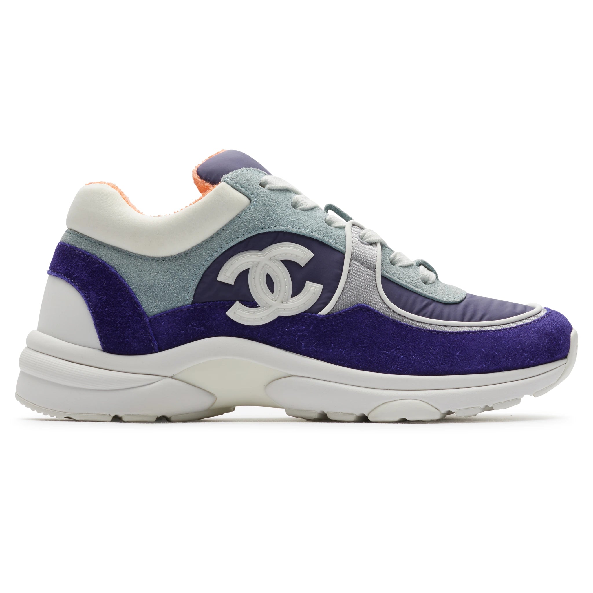 Chanel CC Logo Suede Nylon Purple Blue Sneakers - Authentic Pre-Owned Luxury Shoes for Women | Perfect for Casual Outings, Street Style & Fashion Collectors