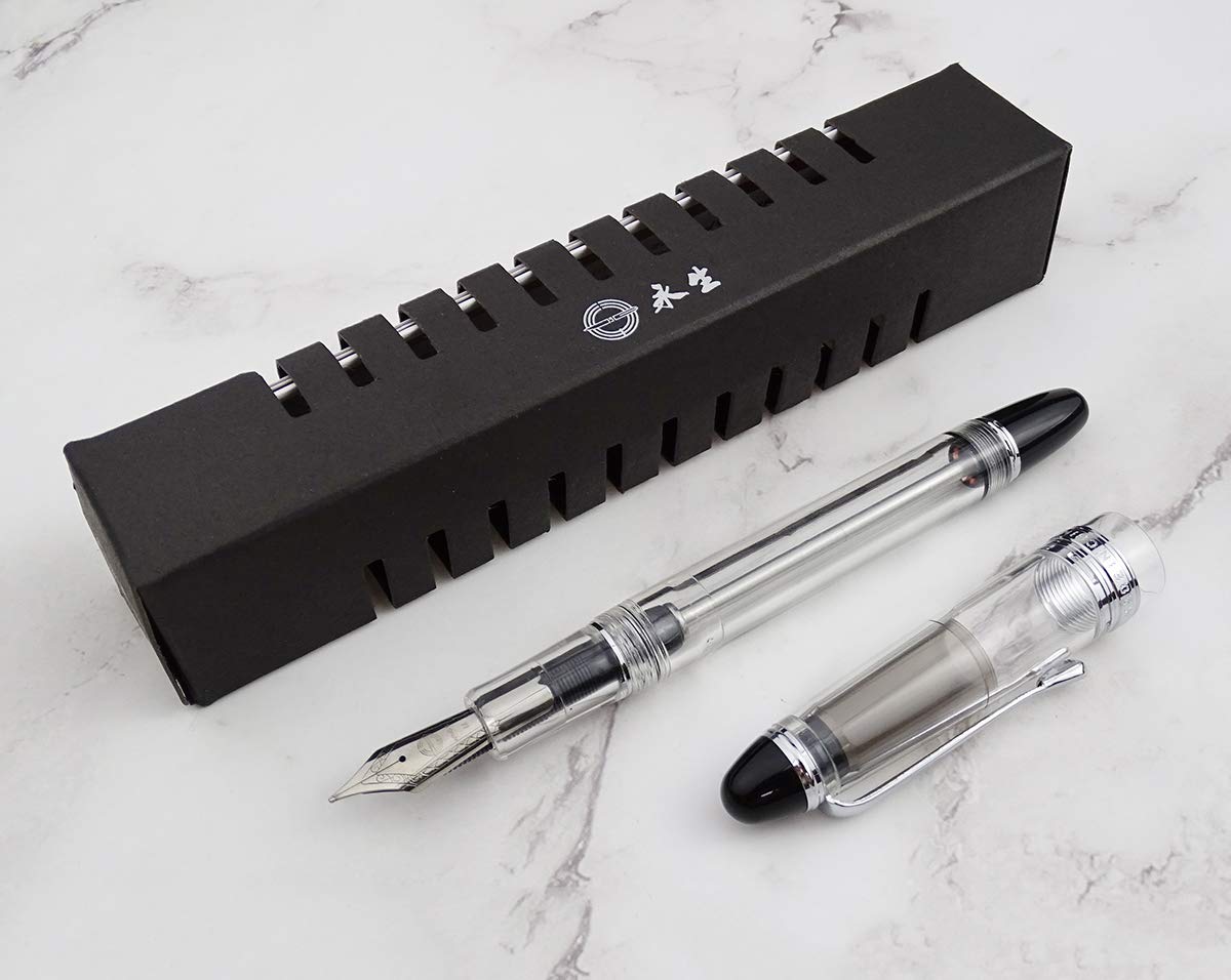Lanxivi Yongsheng 699 Vacuum Filling Fountain Pen - Medium Nib Demonstrator, Clear Transparent Ink Pen for Calligraphy, Journaling & Office Use