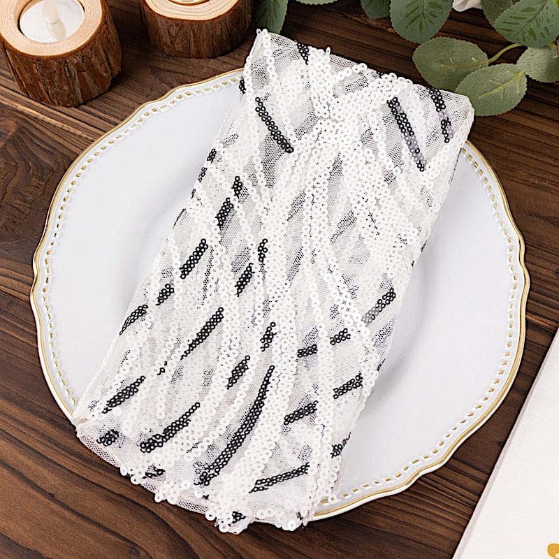 20 x 20 Inch Wavy Embroidered Sequin Tulle Net Fabric Napkins - Elegant Party Decor for Weddings, Baby Showers & Table Settings