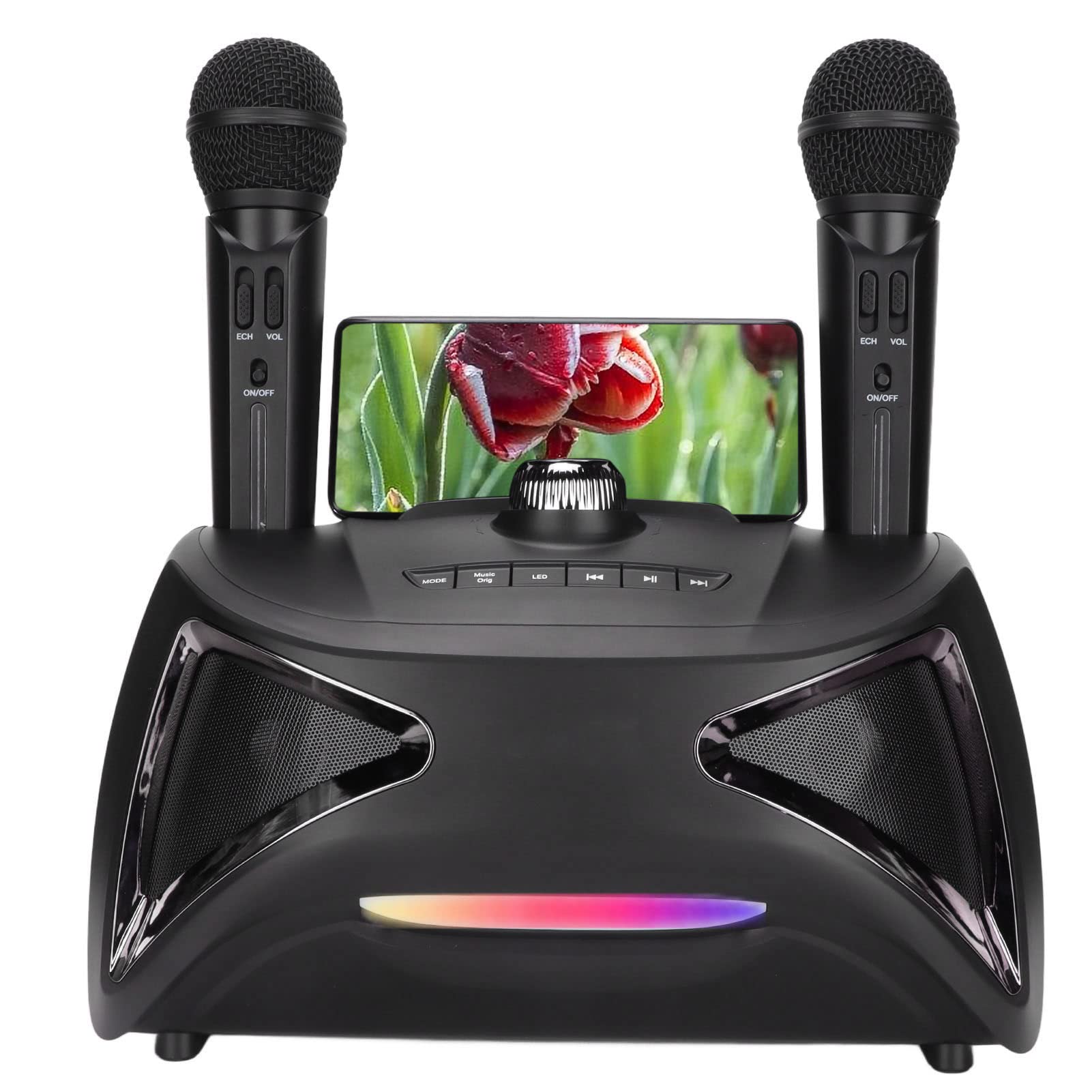 Portable Bluetooth Karaoke Machine with 2 Wireless Mics, LED Lights & Rechargeable Battery - PA Speaker System for Kids & Adults | Perfect for Home Parties, Outdoor Gatherings & Travel Entertainment