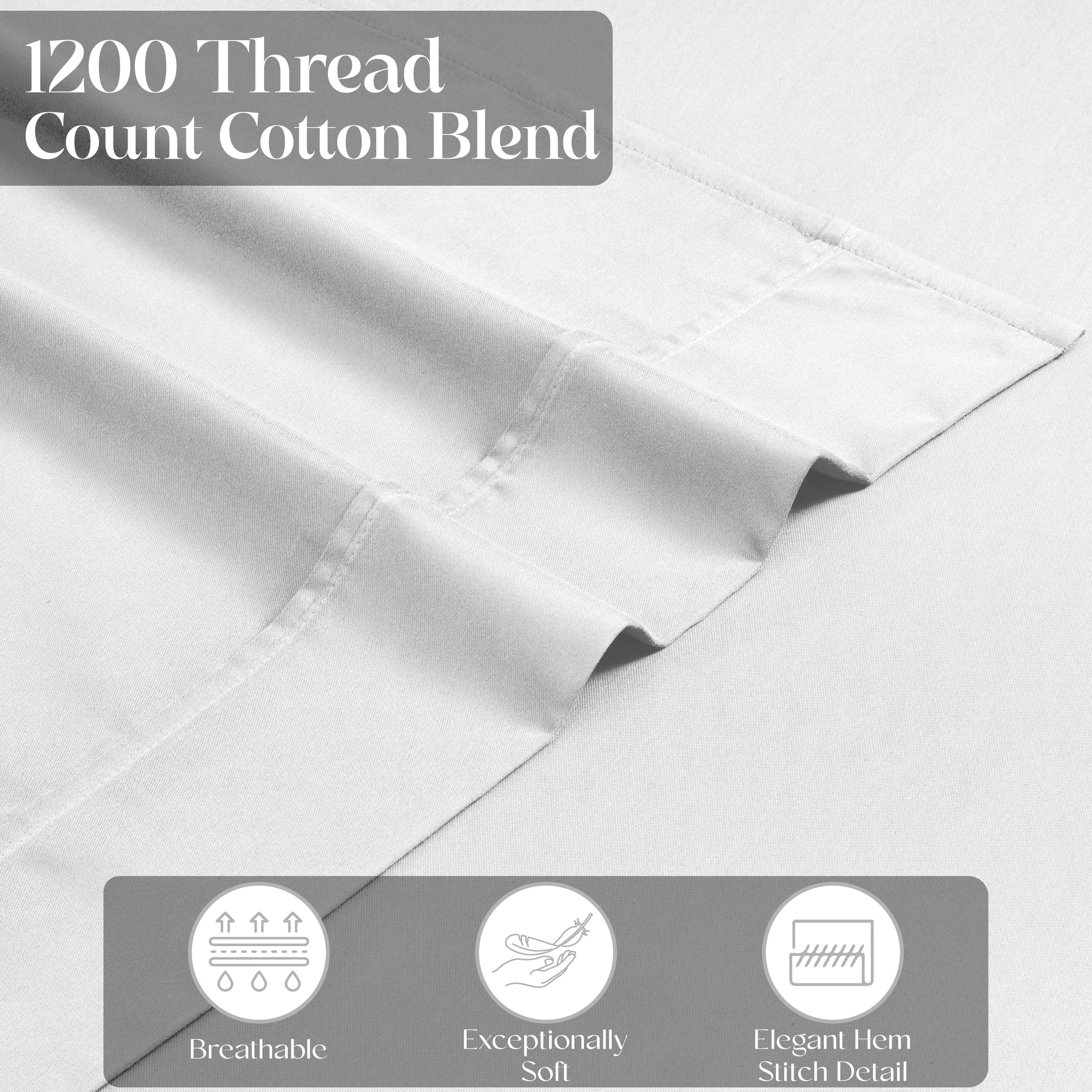 1200 Thread Count Cotton Rich Solid Deep Pocket Bed Sheet Set - Queen Size, Ultra Soft & Breathable - Perfect for Luxury Hotels, Guest Rooms & Master Bedrooms