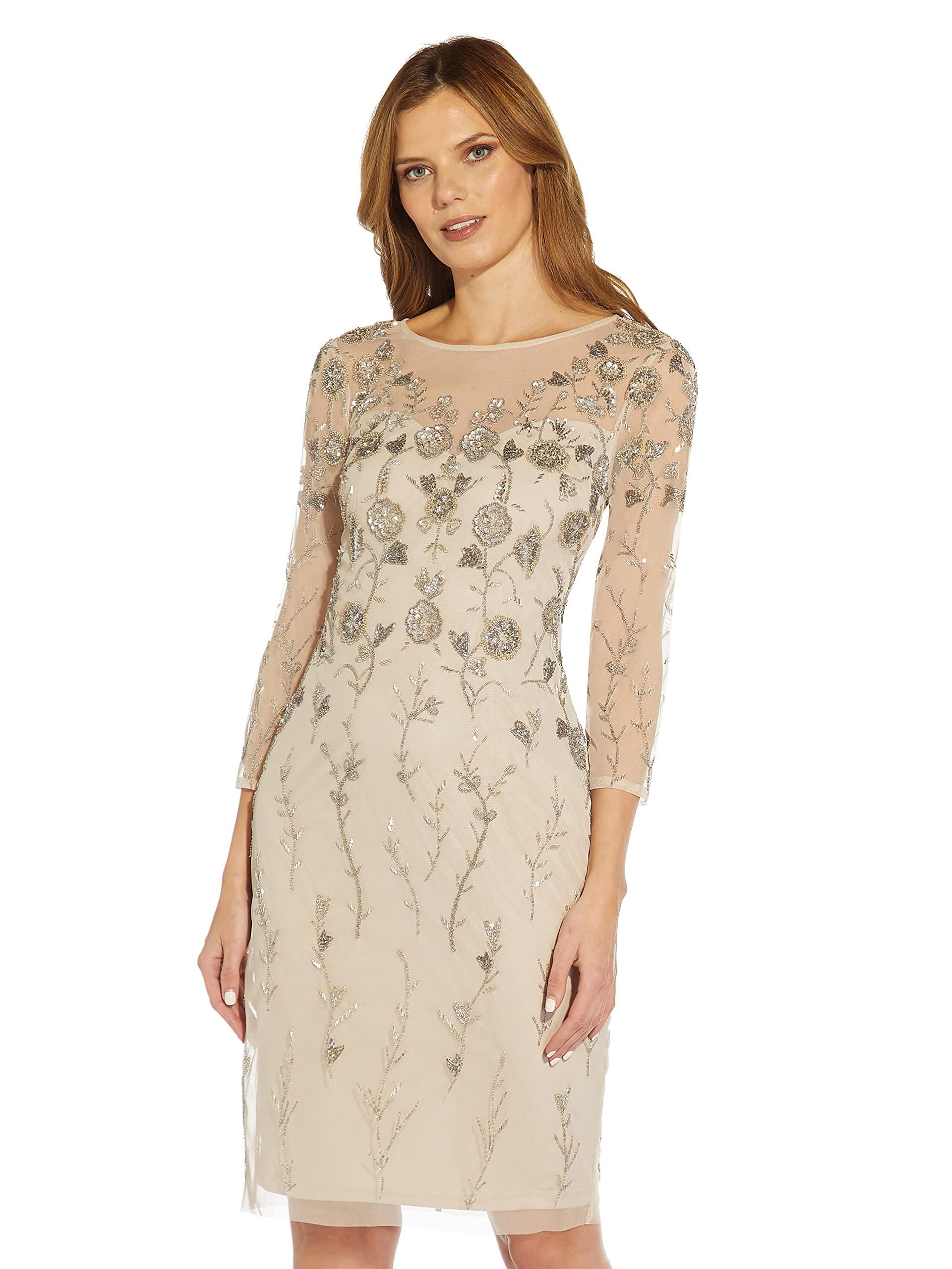 Adrianna Papell Women's Elegant Beaded Sheath Cocktail Dress for Evening Parties, Weddings & Special Occasions - Formal & Glamorous Style