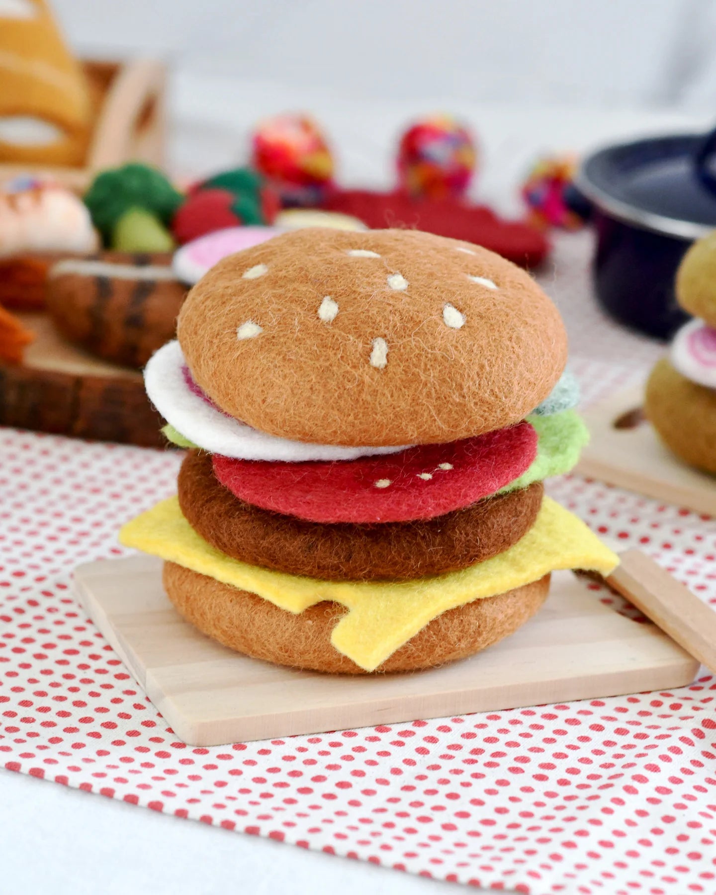 Burger Stack Play Set - Felt Play Food for Kids - Pretend Play Kitchen Toys for Toddlers - Perfect for Role Play & Learning Fun