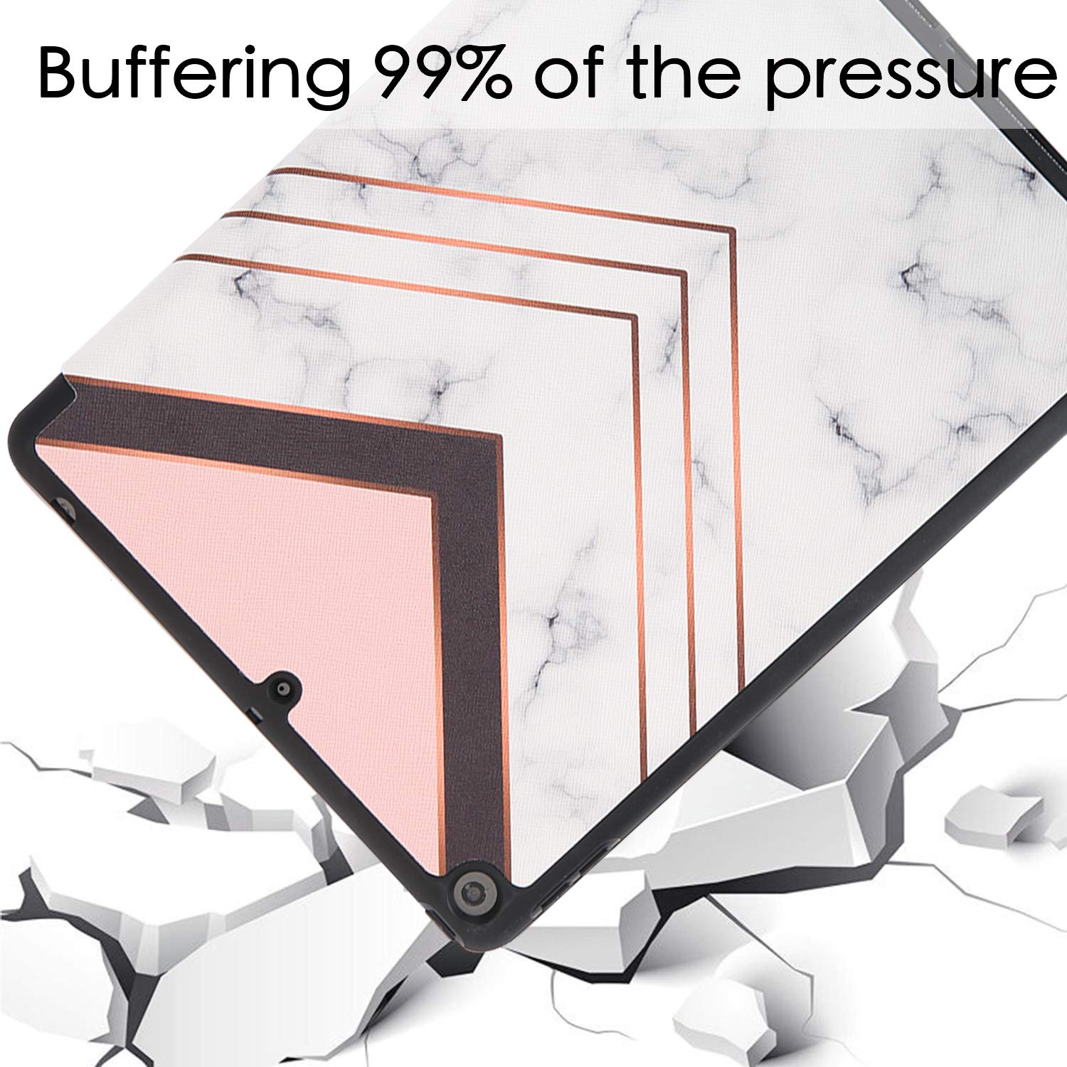 Shockproof Smart Cover Case for iPad 9th/8th/7th Gen (10.2-inch) - Compatible with iPad A2270 A2428 A2429 A2197 (2021/2020/2019 Models) | White Marble & Pink Design | Built-in Pencil Holder | Auto Sleep/Wake Feature - Perfect for Work, School & Travel Protection