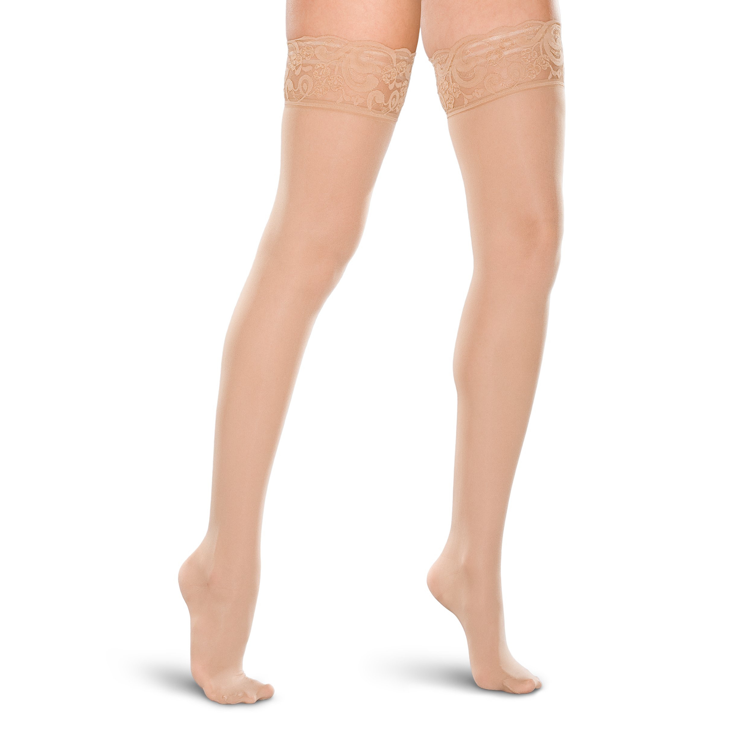 THERAFIRM Women's Lace-Top Thigh High Compression Stockings 15-20mmHg - Medical Grade Support for Varicose Veins & Circulation - Perfect for Nurses, Travel & Everyday Comfort
