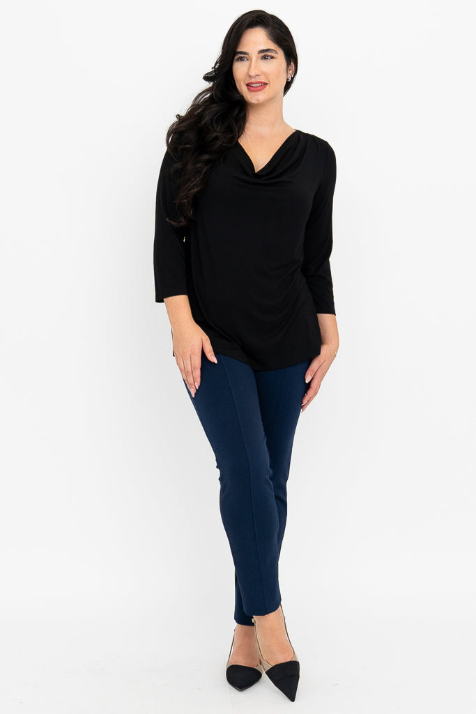 Charisse 3/4 Sleeve Bamboo V-Neck Top for Women - Soft & Breathable Black Shirt - Perfect for Yoga, Office & Casual Wear
