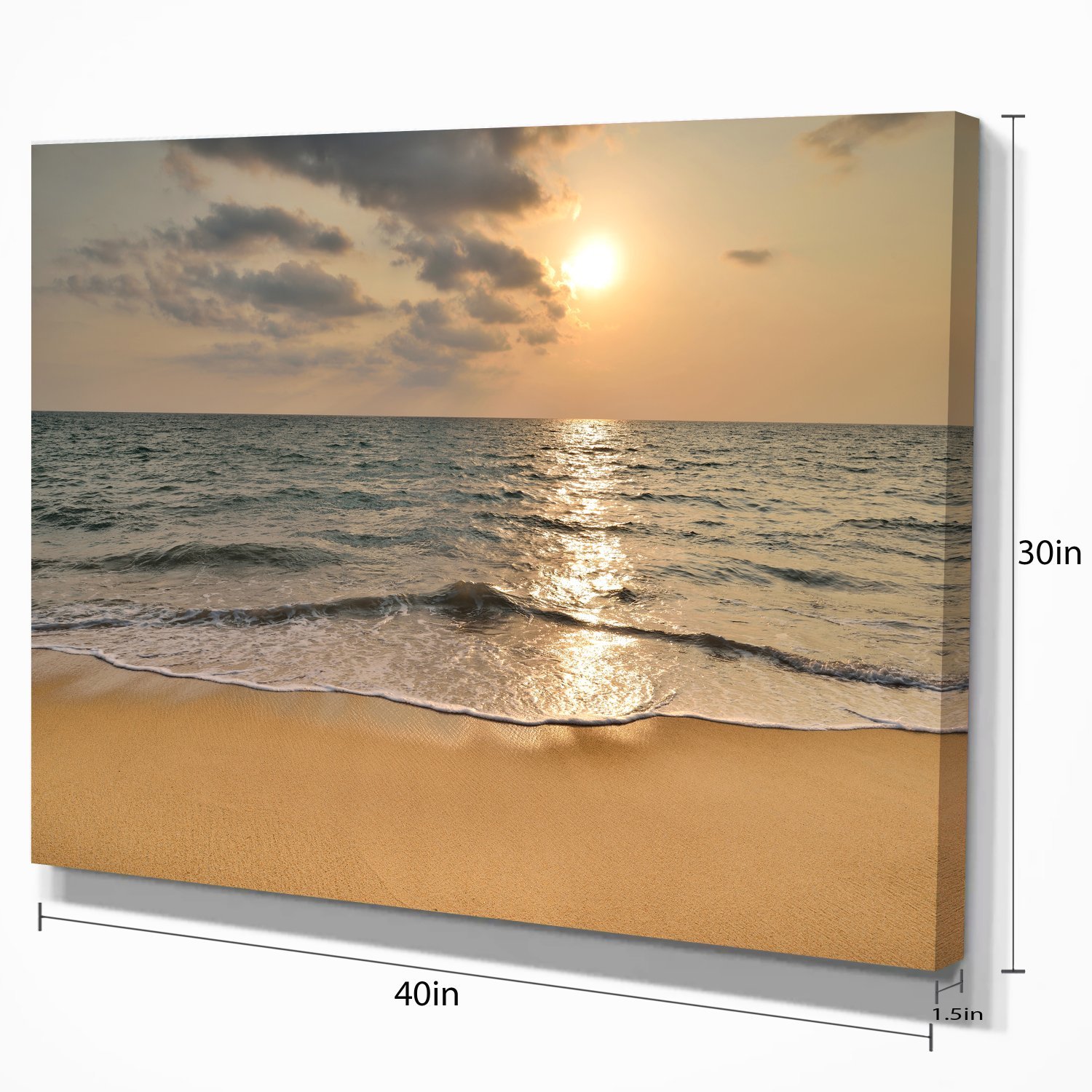 Sunset Tropical Beach Canvas Art - Dark Sand Seascape Wall Decor for Living Room, Bedroom & Office | Modern Coastal Painting