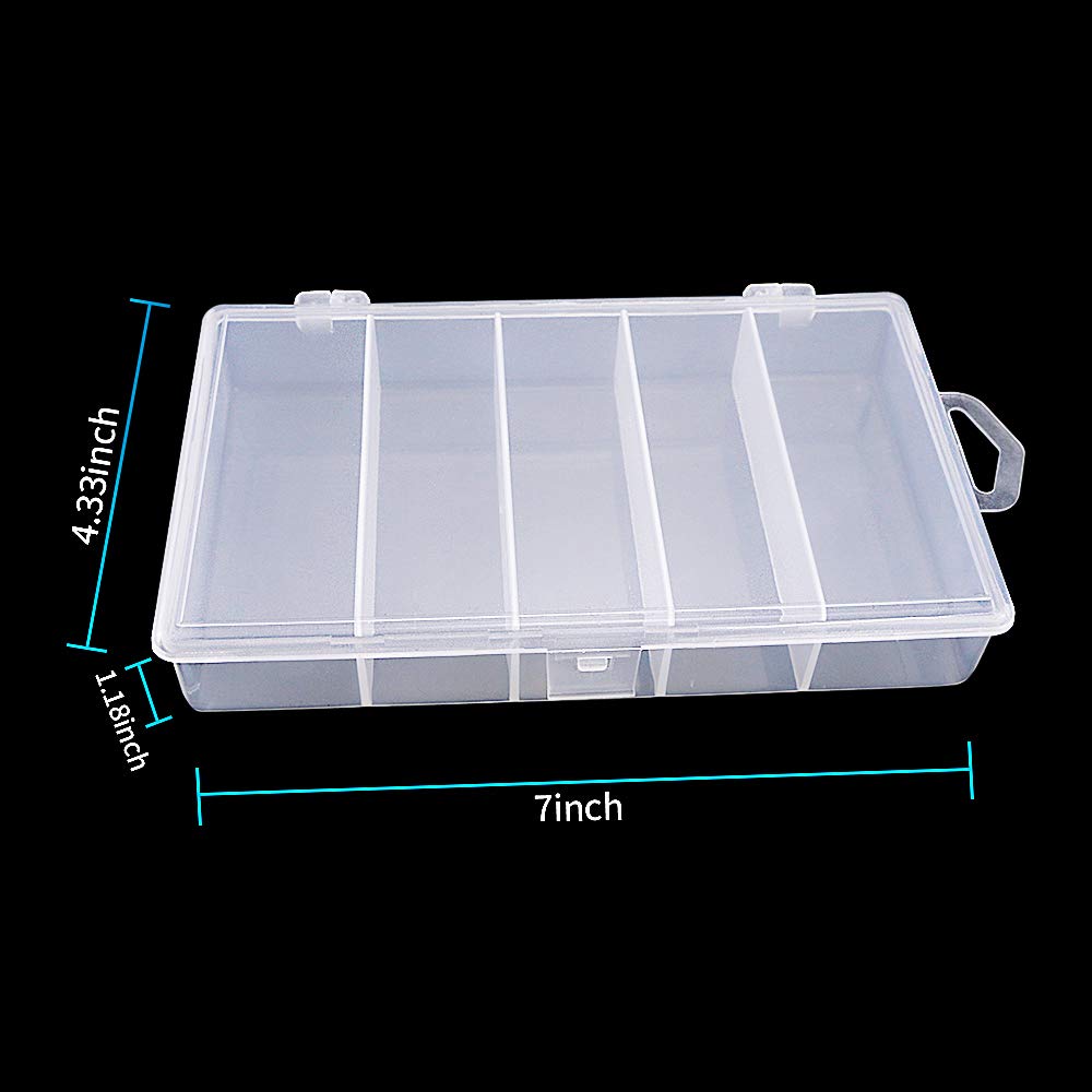 3 Pack Clear Plastic Fishing Tackle Box - 5 Compartment Organizer for Hooks, Lures & Baits - 7x4.3x1.2 Inch Waterproof Storage - Perfect for Fishing Trips & Outdoor Adventures