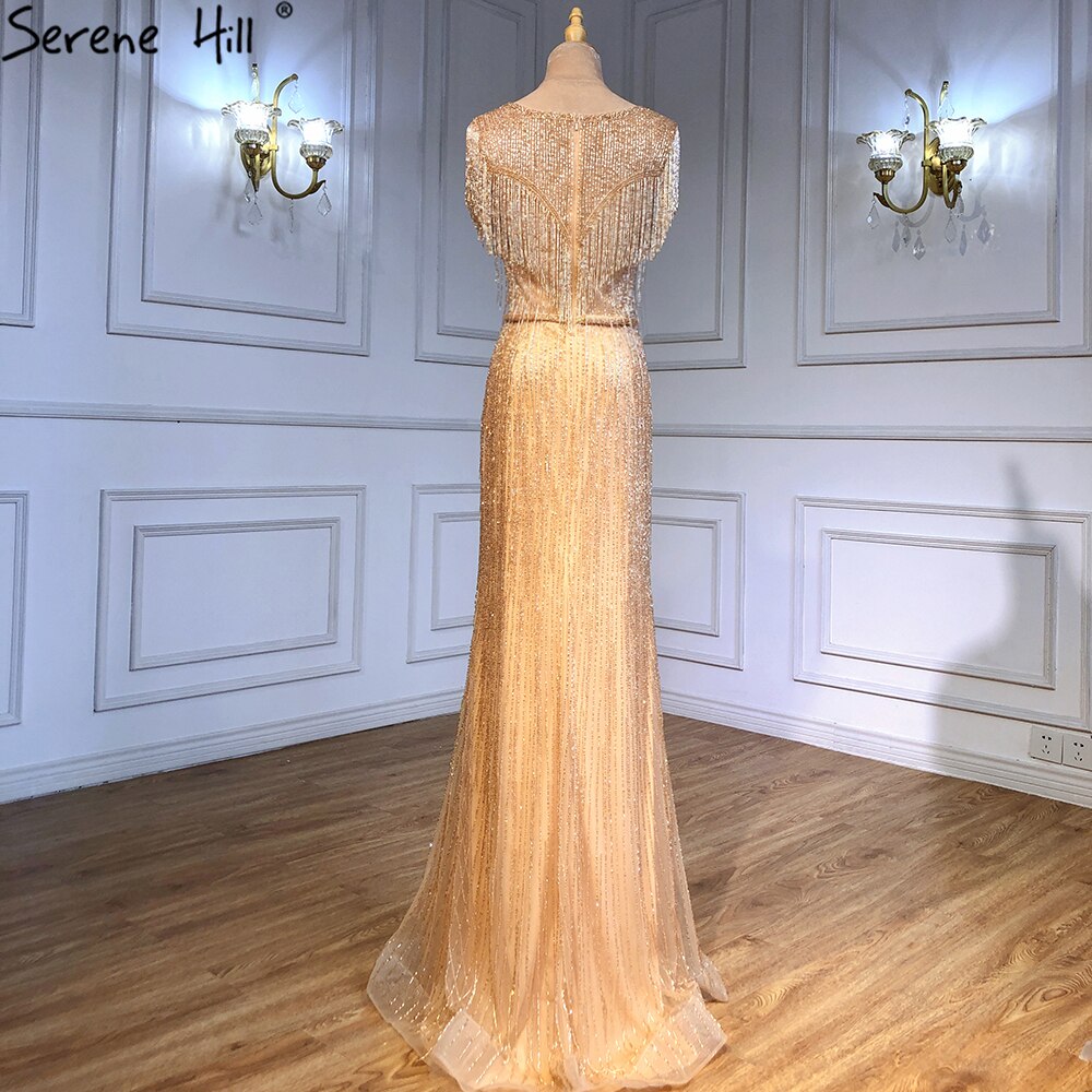 Serene Hill Gold Mermaid Elegant Evening Dresses 2025 - Beaded Tassel Luxury Gowns for Women | Perfect for Prom, Gala & Formal Parties