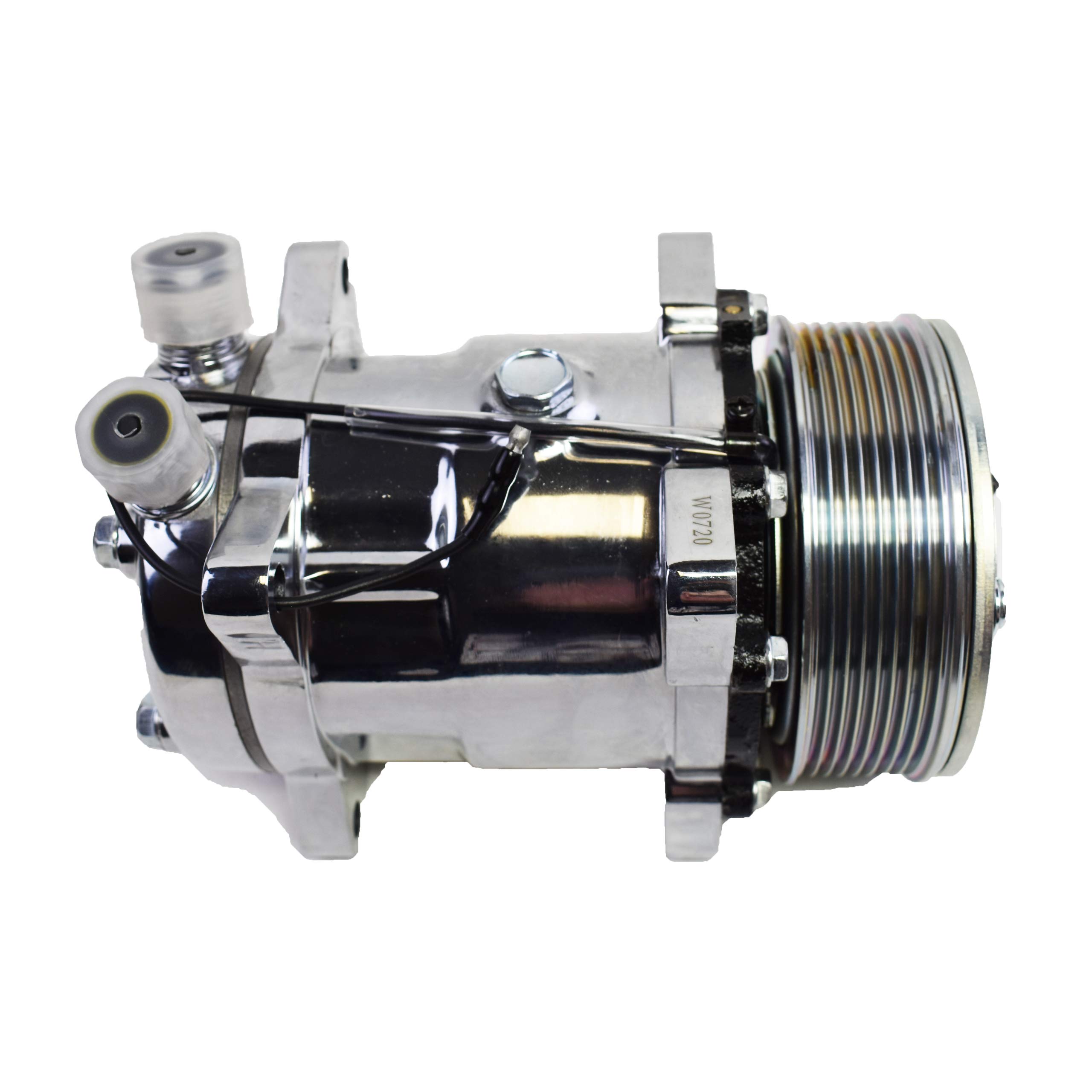 Sanden 508 Style Silver Clutch Serpentine 7 Groove Universal AC Compressor - High Performance Chrome Finish for Car & Truck Air Conditioning Systems - Perfect for Automotive Repair & AC System Upgrades
