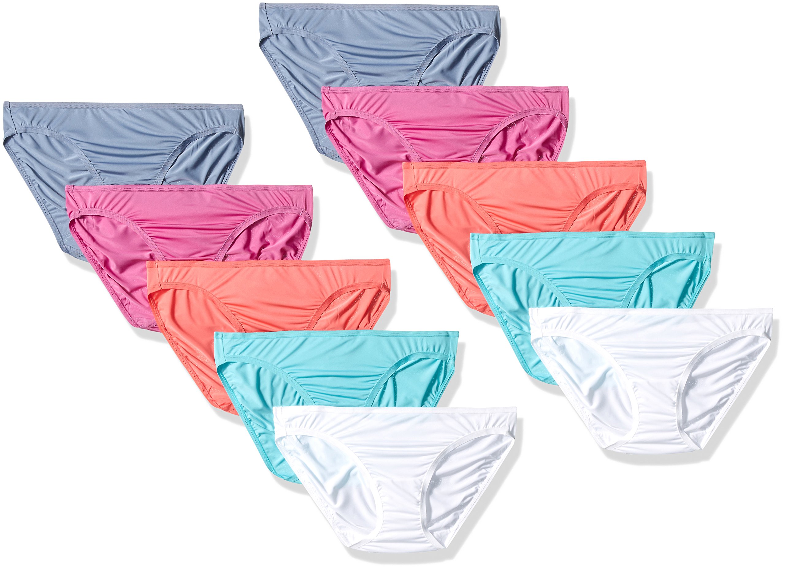 Fruit of the Loom Women's 10-Pack Microfiber Bikini Underwear - Soft Breathable Panties for Everyday Comfort & Workout