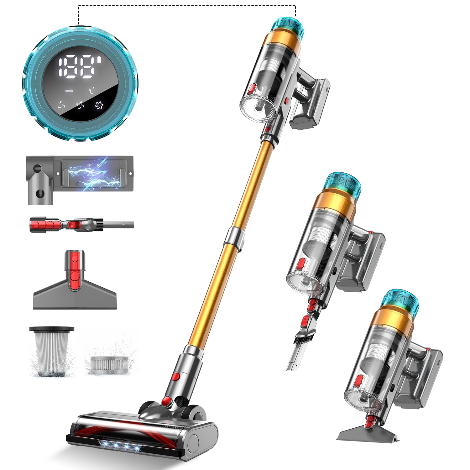 600W 55Kpa Cordless Stick Vacuum Cleaner - Up to 55 Mins Runtime, Rechargeable with Wall Mount & OLED Screen - Powerful Suction for Pet Hair, Hardwood Floors, Carpets & Car Cleaning - Lightweight & Anti-Tangle Design for Effortless Home Cleaning