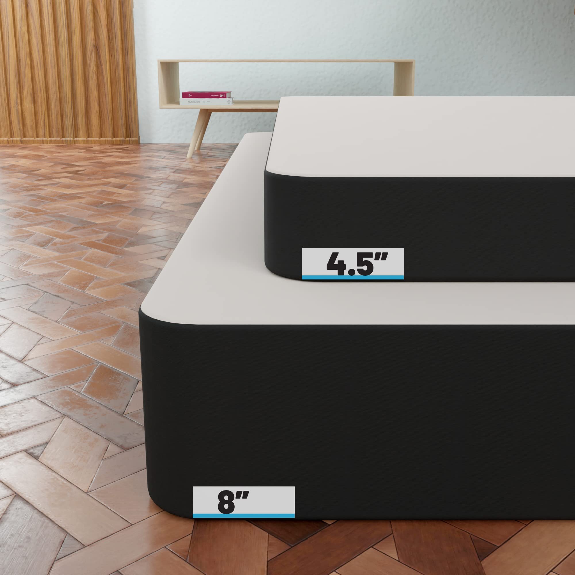 Greaton 4.5-Inch Sturdy Wood Box Spring for Mattress Support - Durable & Easy to Assemble Natural Wood Foundation for Twin XL Bed Frame - Perfect for Dorms, Guest Rooms & Small Spaces (Black)