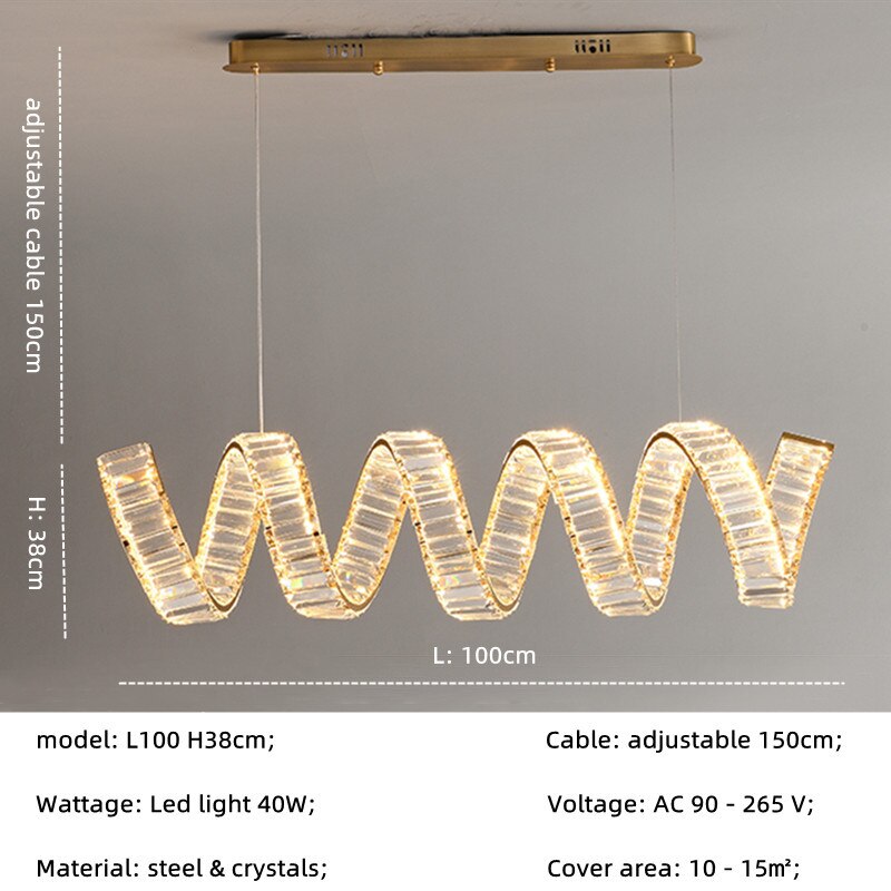 Wave Crystal Pendant Light - Modern Elegant Chandelier for Dining Room, Living Room & Bedroom | Energy Efficient LED Lighting Fixture for Home Decor & Interior Design