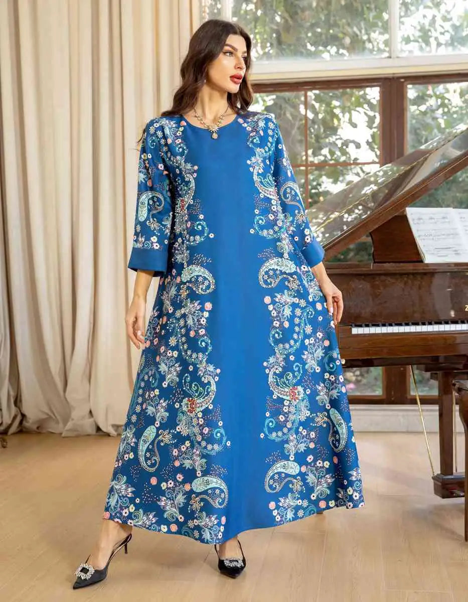 Elegant Hotfix Rhinestone Beaded Kaftan Dress for Women - Perfect for Eid Celebrations, Weddings & Special Occasions