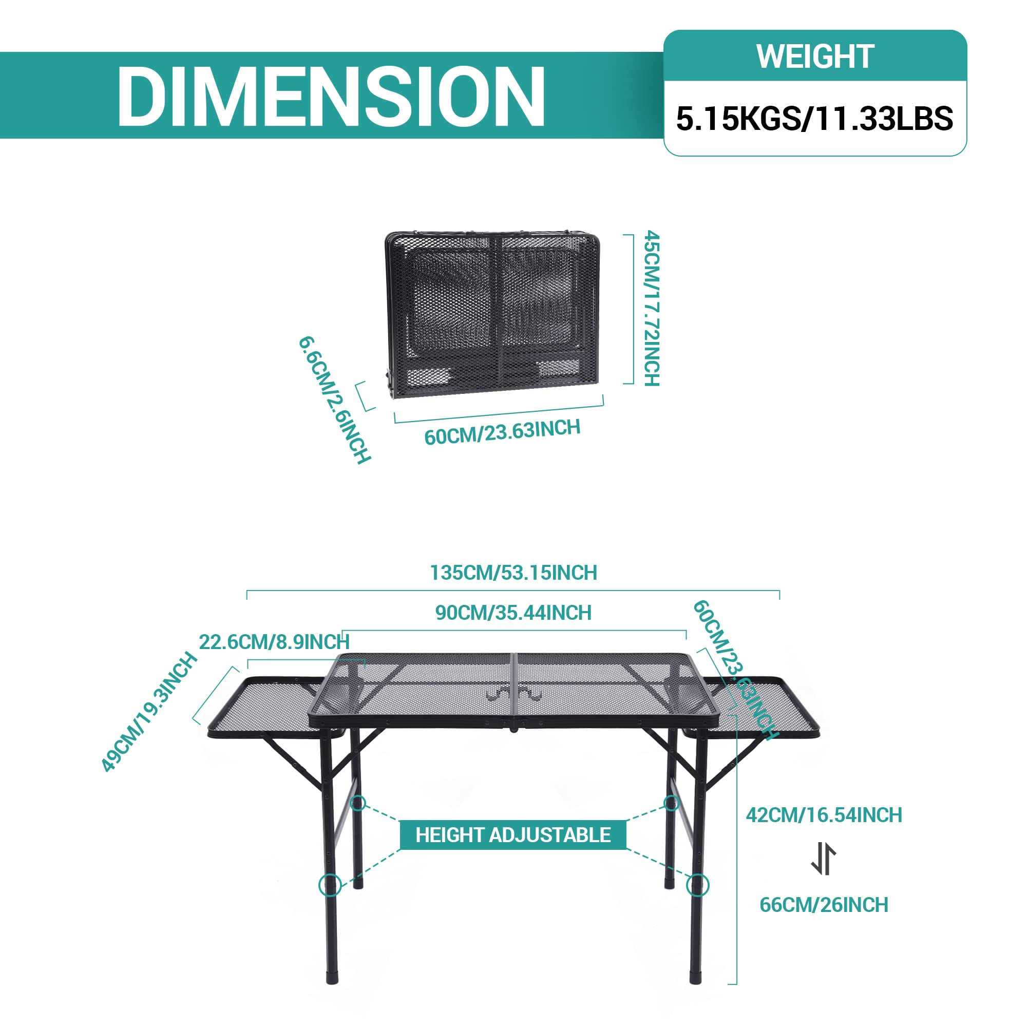 Premium Folding Grill Table for Outdoor Cooking - Adjustable Height & Width, Mesh Net Storage, Portable Carry Handle - Perfect for Camping, Tailgating, BBQs & Backyard Parties