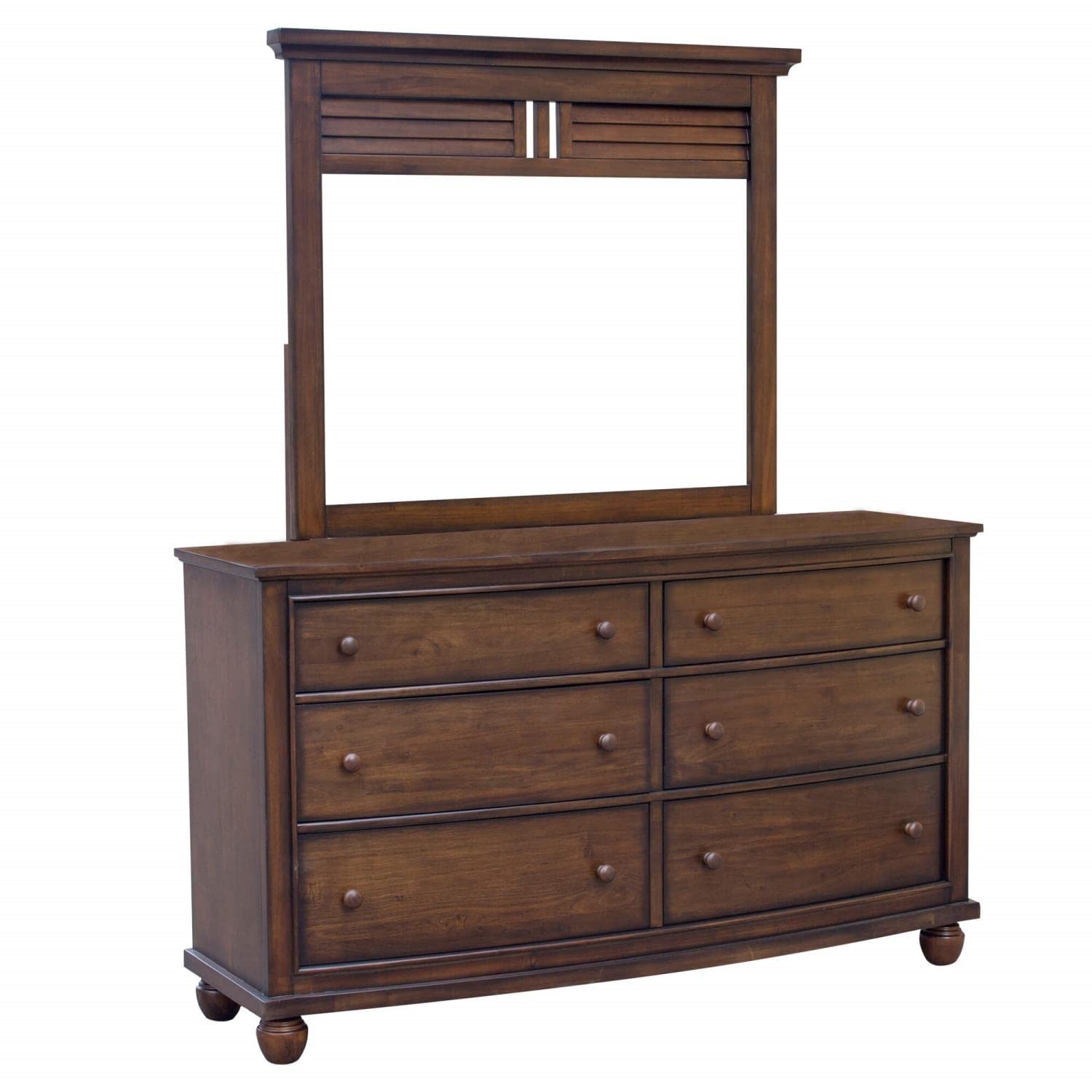 Sunset Trading Bahama Shutter 6-Drawer Double Dresser with Mirror - Tropical Walnut Brown Coastal Bedroom Furniture for Beach House & Vacation Home Decor