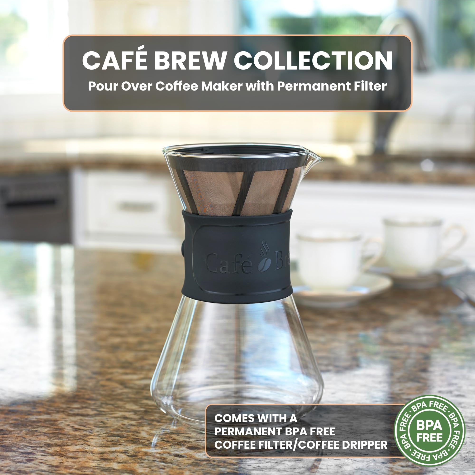 Premium Pour Over Coffee Maker Set - 40oz Borosilicate Glass Carafe with Wood Drip Stand - BPA Free & Dishwasher Safe - Perfect for Home, Office & Camping Coffee Brewing