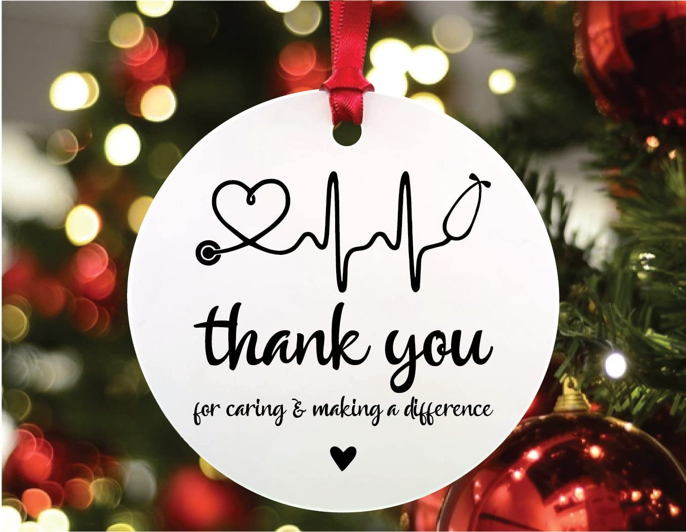 Heart Stethoscope Nurse Thank You Gift - 10 Pack Circle Ornaments for New Nurse Birthday, Christmas Tree Decor, Home & Office Decorations - Perfect for Nursing Graduation, Appreciation Gifts & Holiday Decor