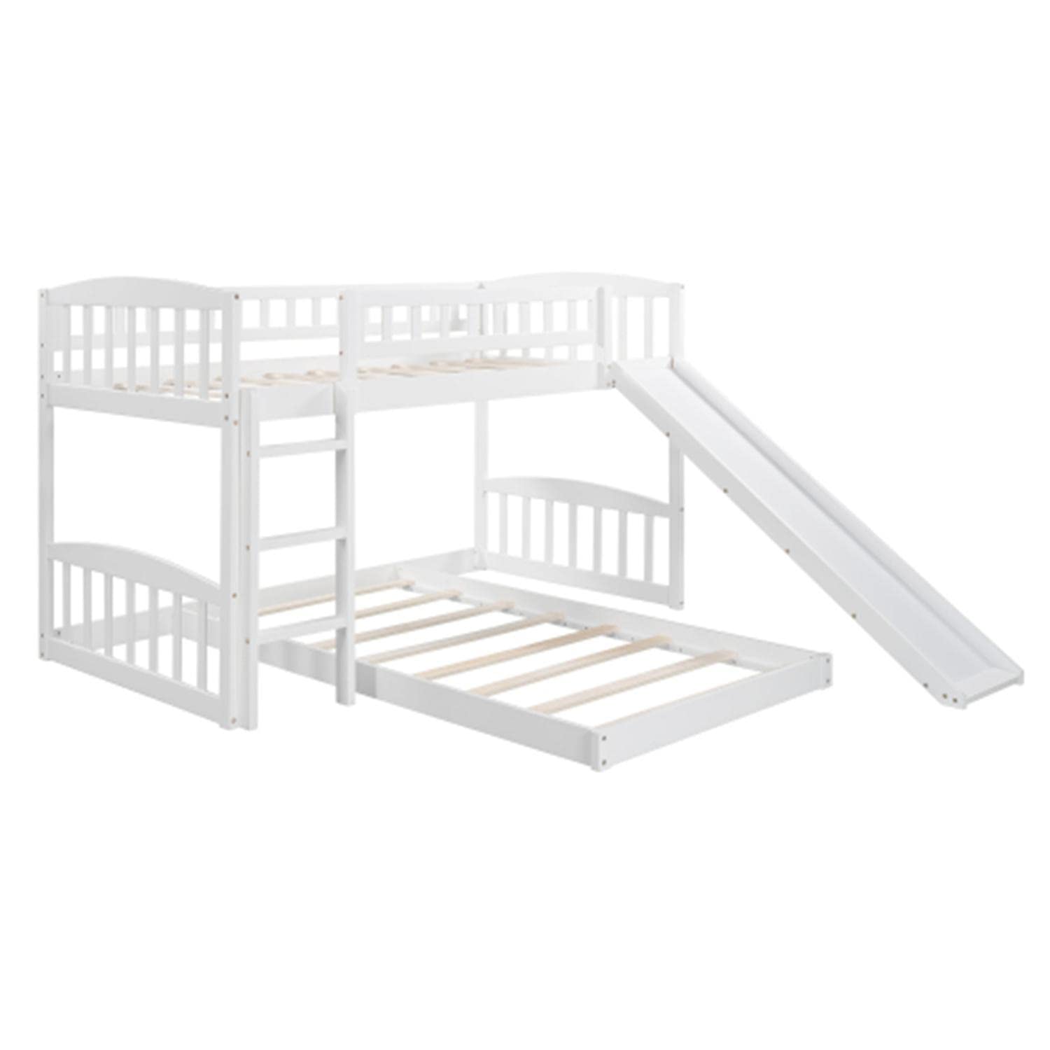 White Twin Over Twin Bunk Bed Frame with Slide & Ladder - Sturdy Safety Guardrail for Kids, Boys & Girls - Perfect for Shared Bedrooms, Sleepovers & Space-Saving Kids' Rooms