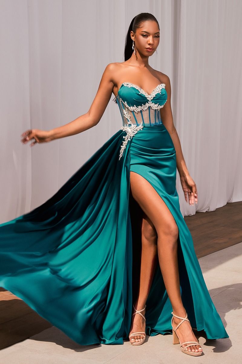 Carissa Gown - Elegant Satin Fitted Evening Dress with Embellishment for Prom, Wedding & Formal Events