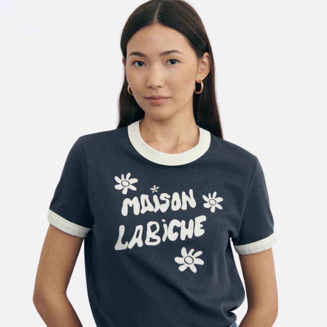 Dandelion Monterlant Graphic T-Shirt for Men - Dark Navy & Ivory Cotton Tee - Casual Wear, Street Style, Everyday Outfit