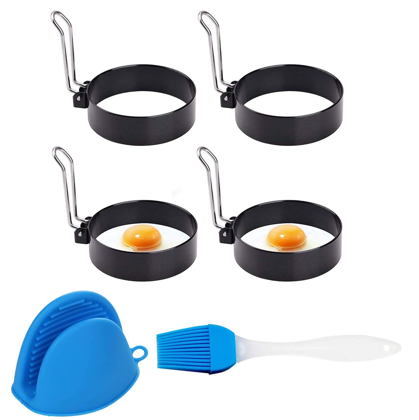 4-Pack Round Egg Rings for Perfect Fried Eggs - Non-Stick Breakfast Cooking Mold Tool for Pancakes, Burgers & Sandwiches - Ideal for Home Kitchen & Camping Cooking