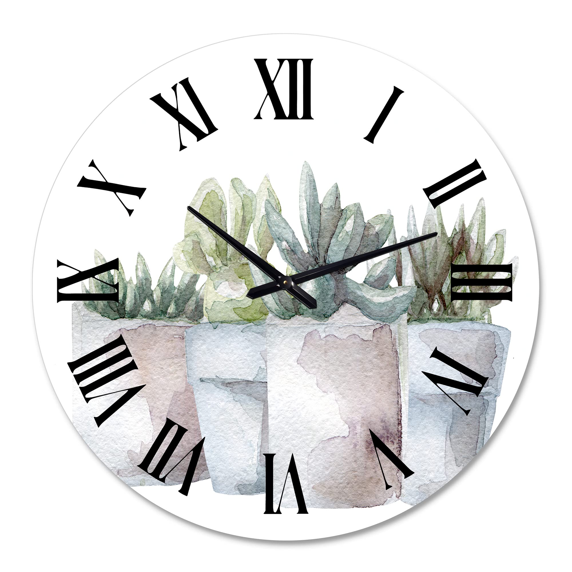 DesignQ Farmhouse Wall Clock 'Cactus and Succulent House Plants III' - Large Floral & Botanical Wall Clock for Living Room, Kitchen, Bedroom Decor - Perfect for Home, Office, and Gift Giving