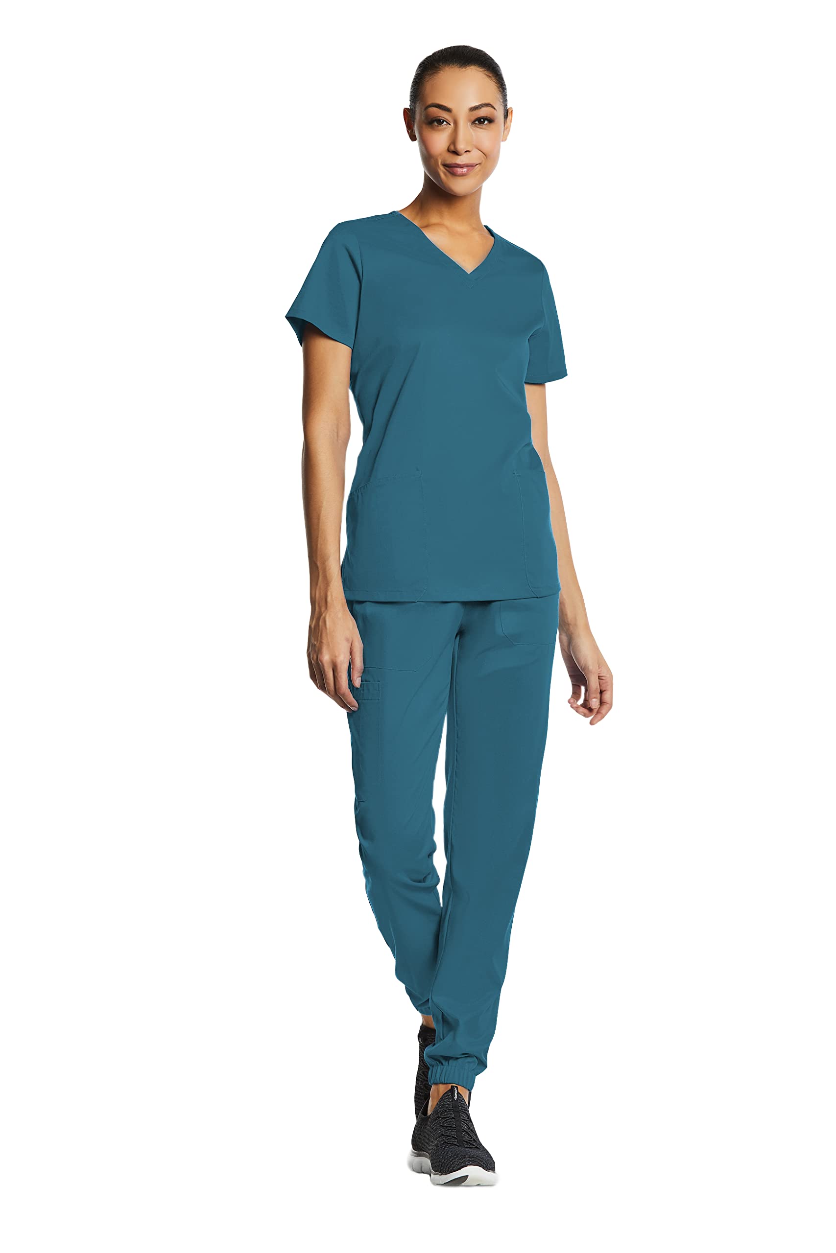 Elements Women's EL9935 V-Neck Scrub Top & Jogger Pants Set - Comfortable Medical Uniform for Nurses, Doctors & Healthcare Professionals - Perfect for Hospital Shifts, Clinics & Healthcare Work