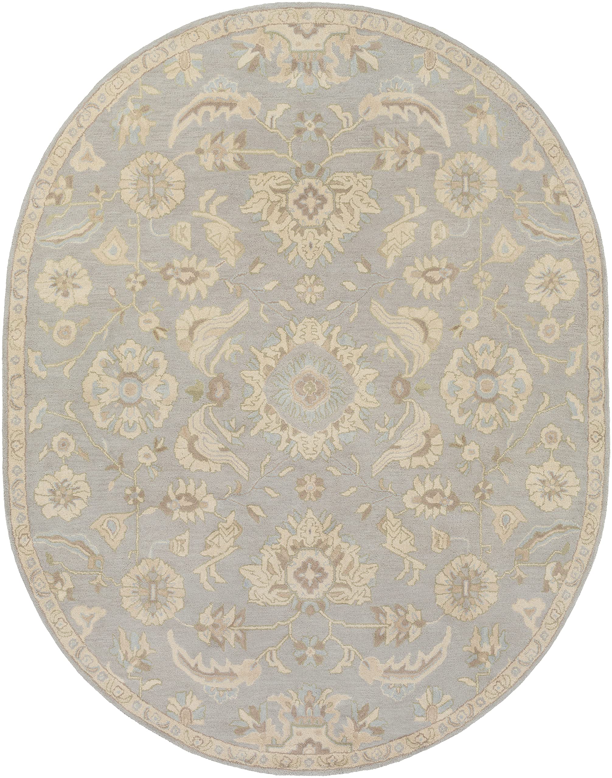 Mark&Day 8x10 Caraquet Traditional Light Gray Oval Wool Rug - Soft Beige Grey Area Carpet for Living Room, Bedroom, Kitchen | Durable & Stylish Home Decor for Cozy Spaces (8' x 10' Oval)