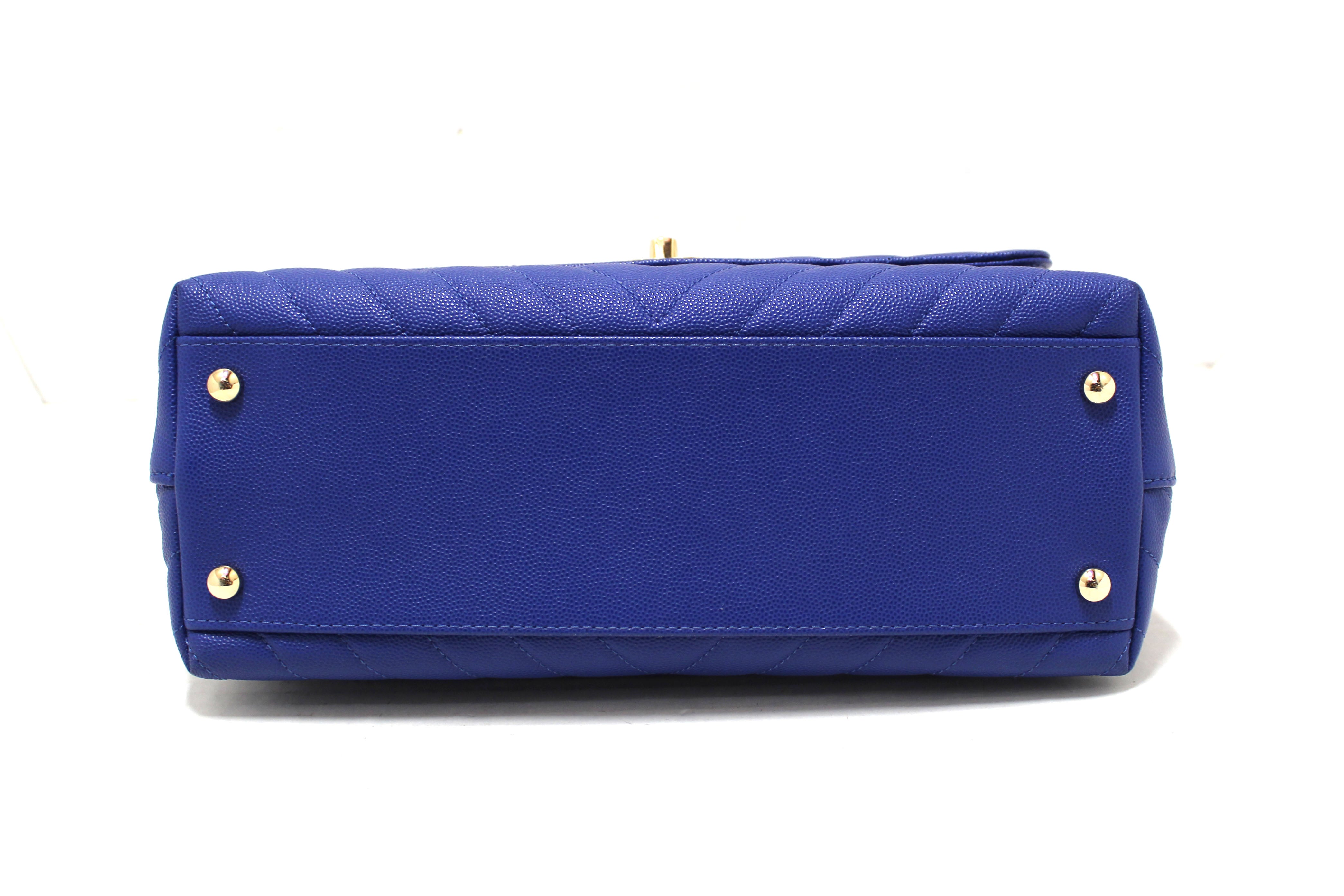 Authentic Chanel Blue Chevron Caviar Leather Medium CoCo Handle Flap Bag | Luxury Designer Handbag for Women | Perfect for Parties, Weddings & Everyday Elegance