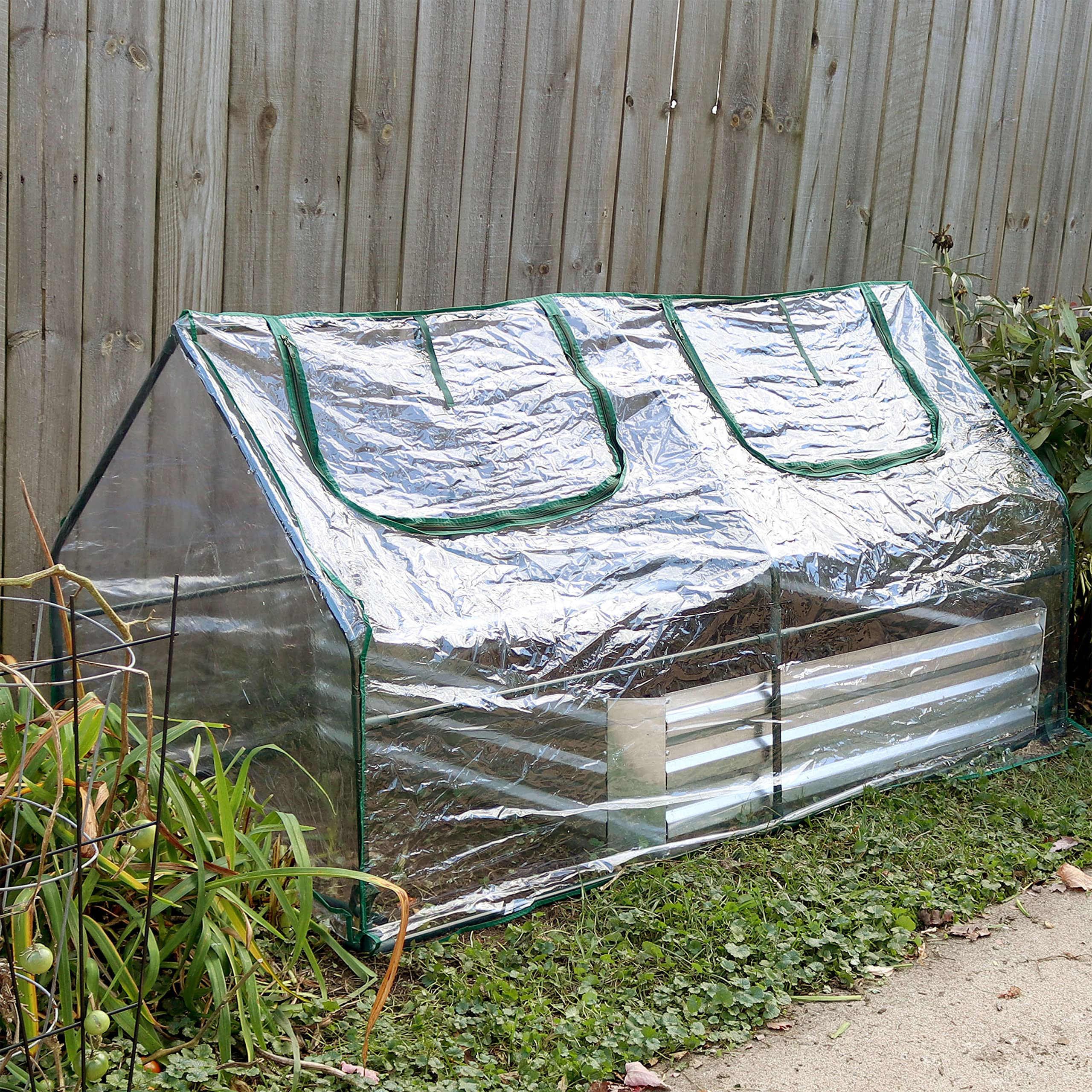 Sunnydaze Mini Cloche Greenhouse with Zipper Doors - Portable Walk-in Greenhouse with Sturdy Iron Frame & PVC Cover - Outdoor Plant Protection for Seedlings, Herbs & Flowers - Perfect for Patio, Garden & Backyard Use