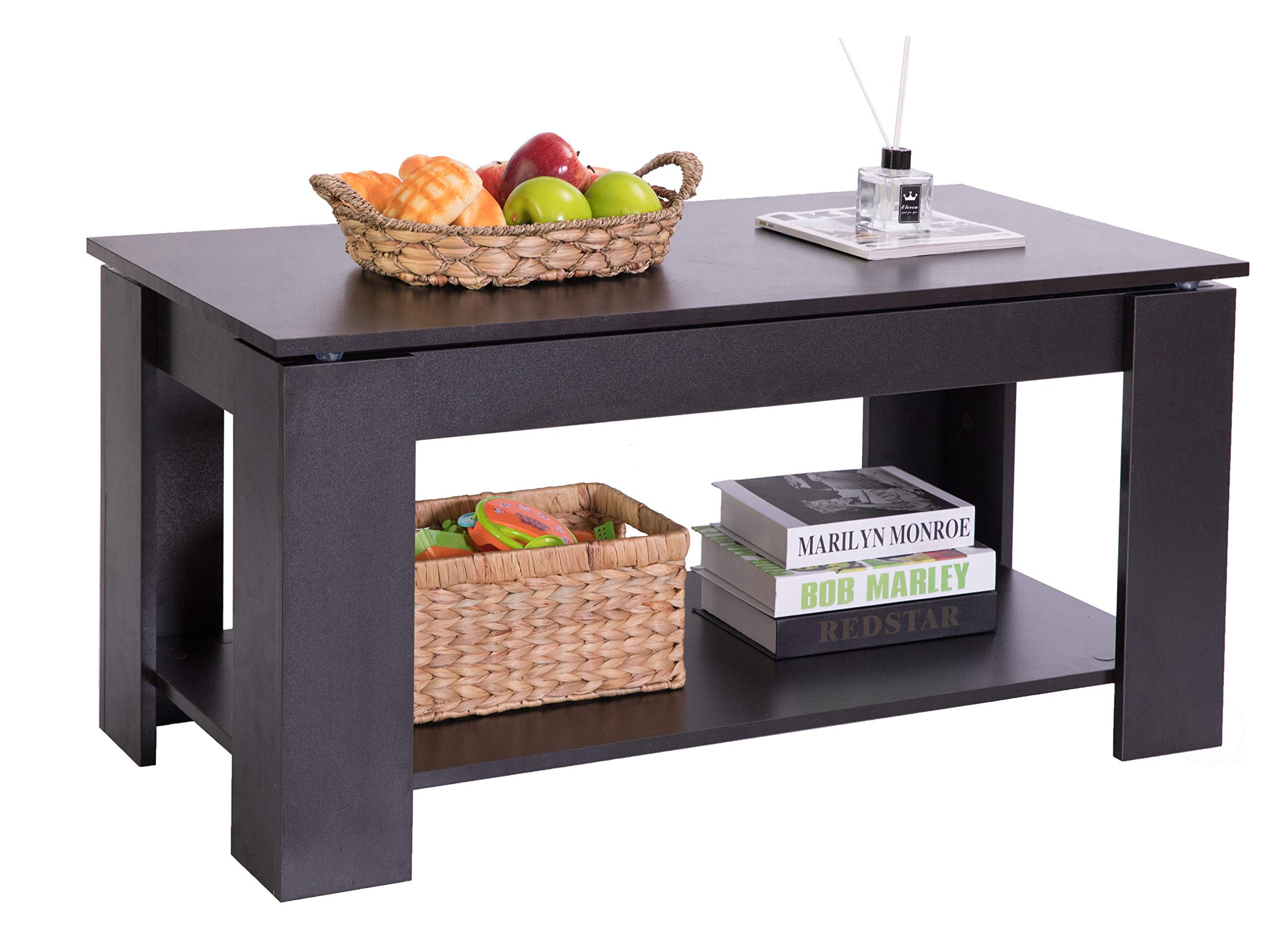 Modern Lift-Top Coffee Table - Solid Wood, Black - Perfect for Living Room, Home Office & Small Spaces