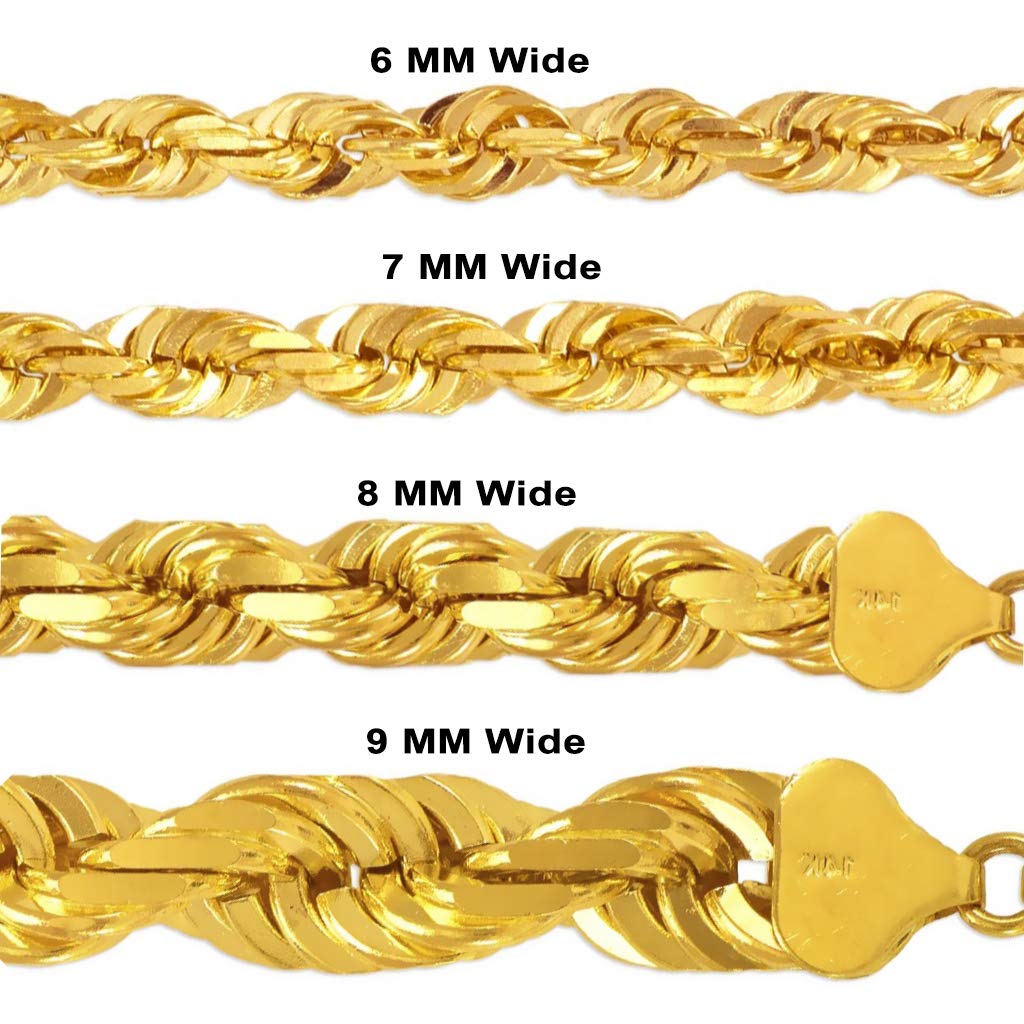 14K Yellow Gold Rope Chain Necklace for Women & Men - Italian Crafted Durable Jewelry - 1.0mm to 9.0mm Width, 16-30 Inch Length - Perfect Gift for Anniversary, Birthday & Everyday Elegance