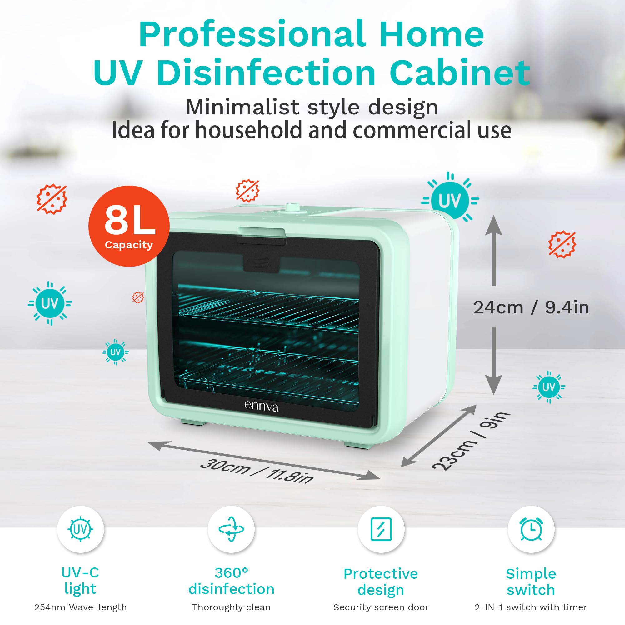 ENNVA UV Light Sanitizer for Nail Tools - Large Sterilization Box for Salon Equipment, Phones, Toys & More - Multi-Functional UV Cleaning Cabinet (Green) | Perfect for Nail Salons, Home Disinfection & Baby Item Sanitizing