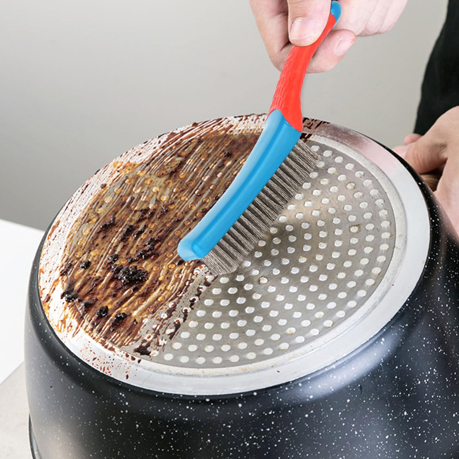 Heavy Duty Stainless Steel Wire Brush for Metal Rust & Paint Removal - Durable Rubber Grip Handle - Ideal for Auto Repair, Welding Cleanup & DIY Metalworking Projects