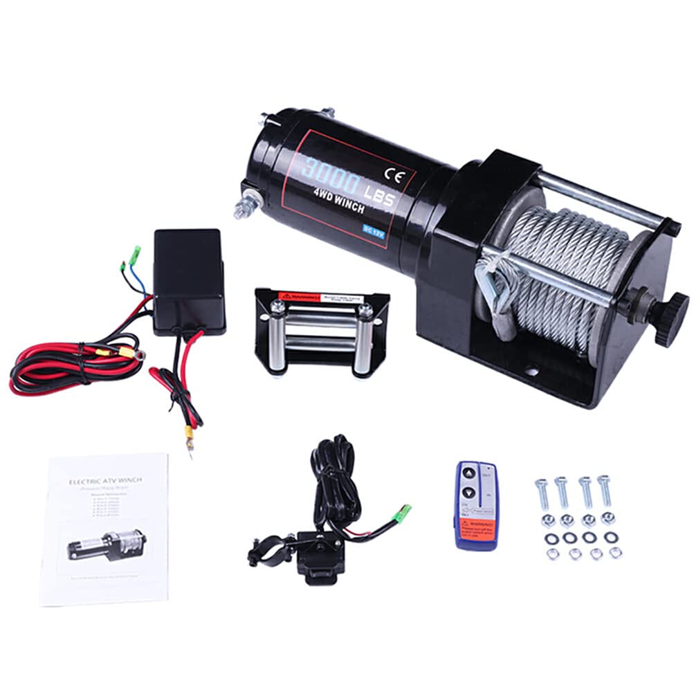 12V 3000 lbs Electric Winch - Heavy Duty Recovery Winch for Truck, SUV, ATV, Boat & Trailer with Steel Cable & Wireless Remote Control - Off-Roading, Towing & Vehicle Recovery Scenarios